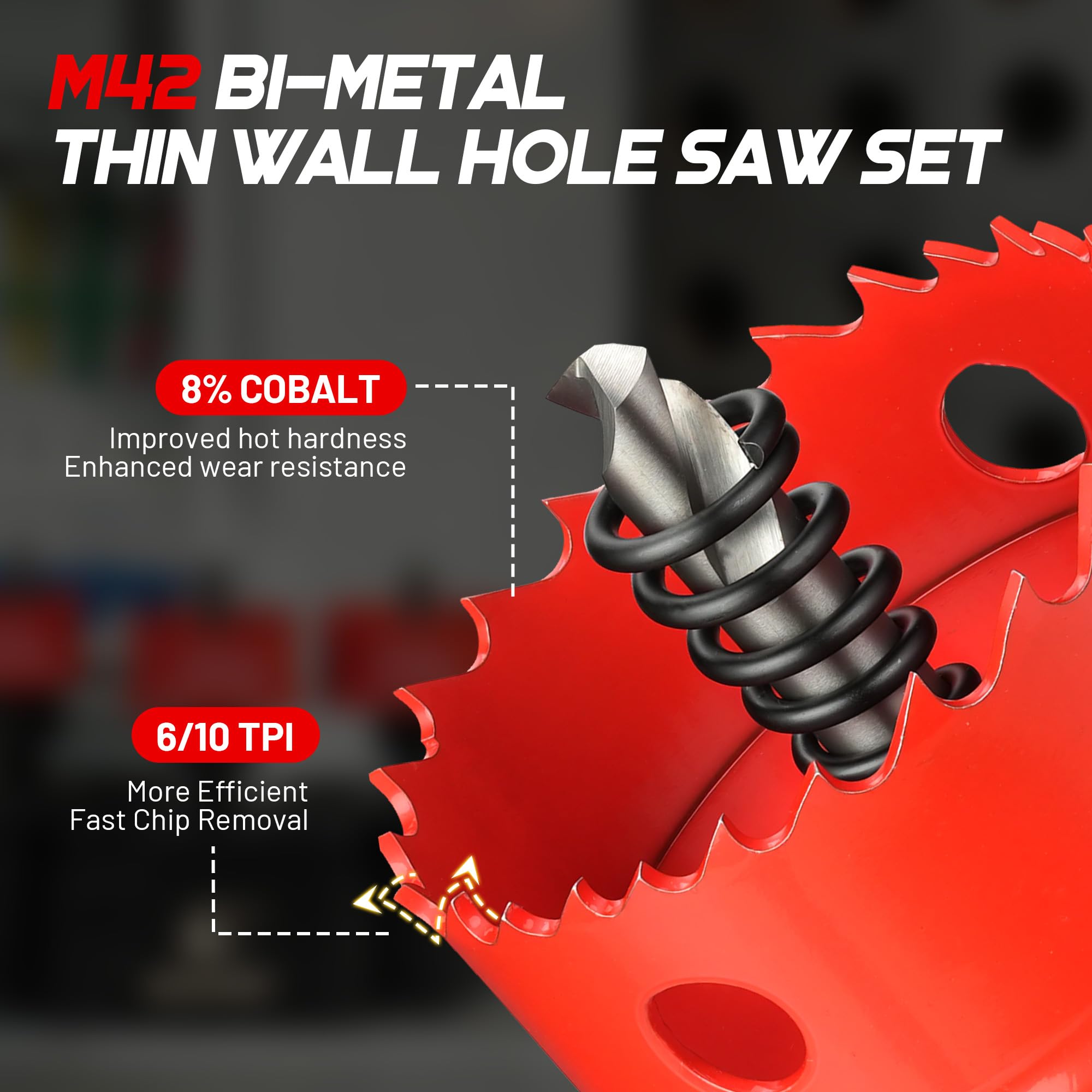 Thin Wall Hole Saw Kit, 7/8", 1-1/8", 1-3/8", Hex Key, Storage Base
