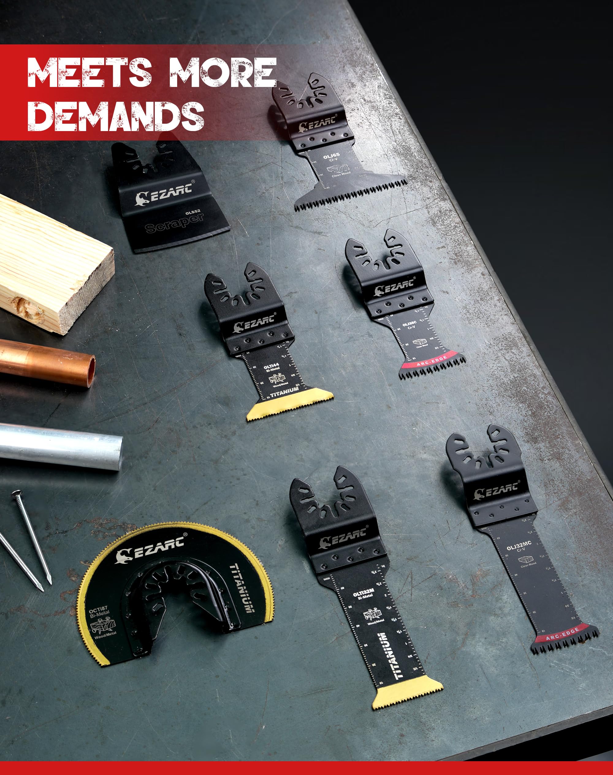 7PCS Oscillating Tool Blades Kit, Titanium Oscillating Saw Blades for Wood Nails, Metal, Plastic Multitool Blades Kits