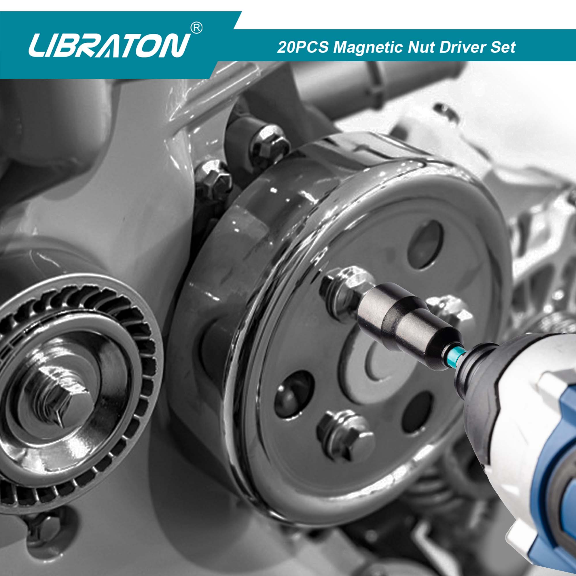 Libraton 20PCS Magnetic Nut Driver Set, Impact Grade Metric & SAE Bit Set