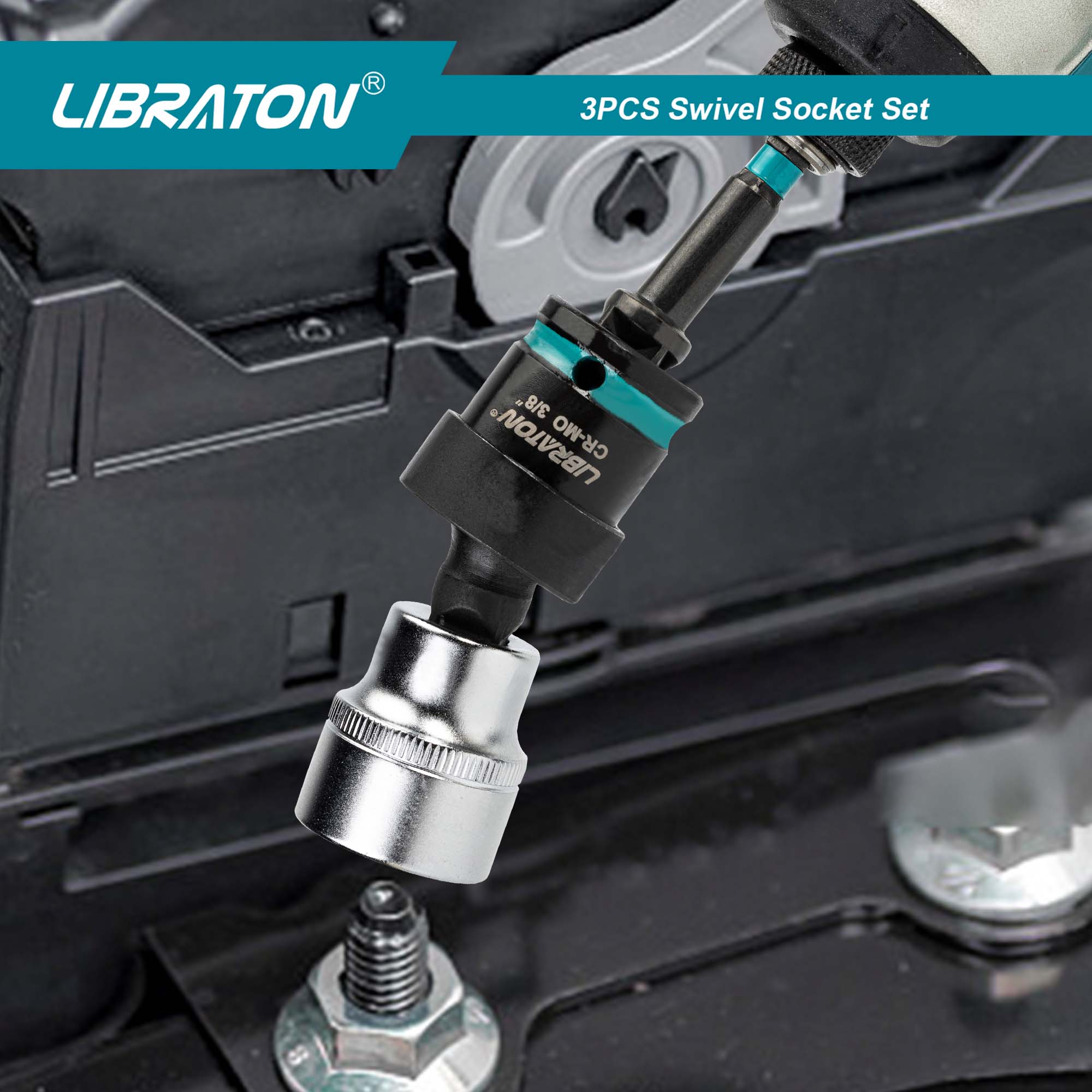 Libraton 3-Piece Impact Swivel Socket Set – 1/4", 3/8", 1/2" Drive, Cr-Mo Flex Joints