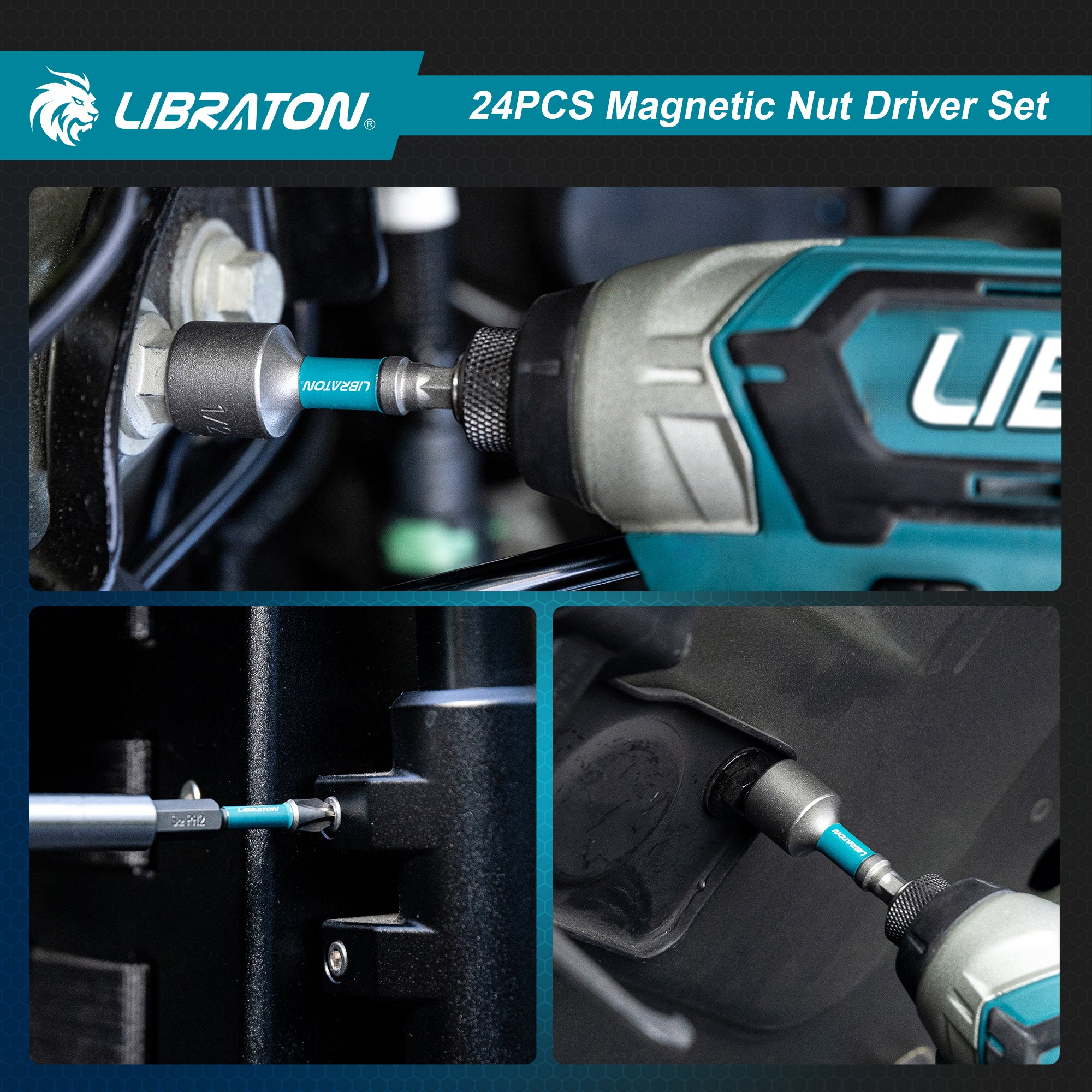 LIBRATON 24-PC Magnetic Nut Driver Set – SAE & Metric, 1/4" Hex, Impact-Rated