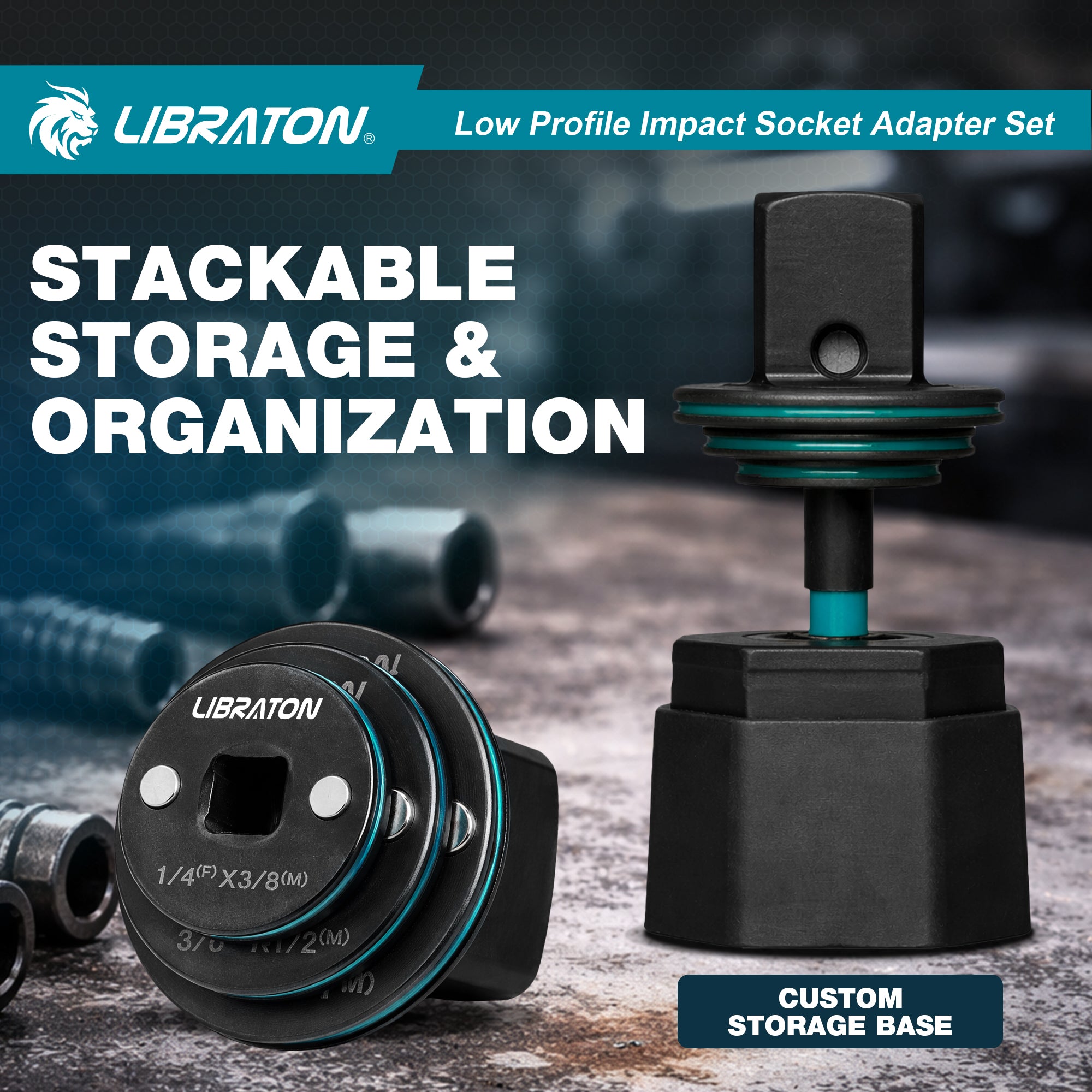 Libraton 4PCS Low Profile Impact Socket Adapter Set, Magnetic Drive Converter