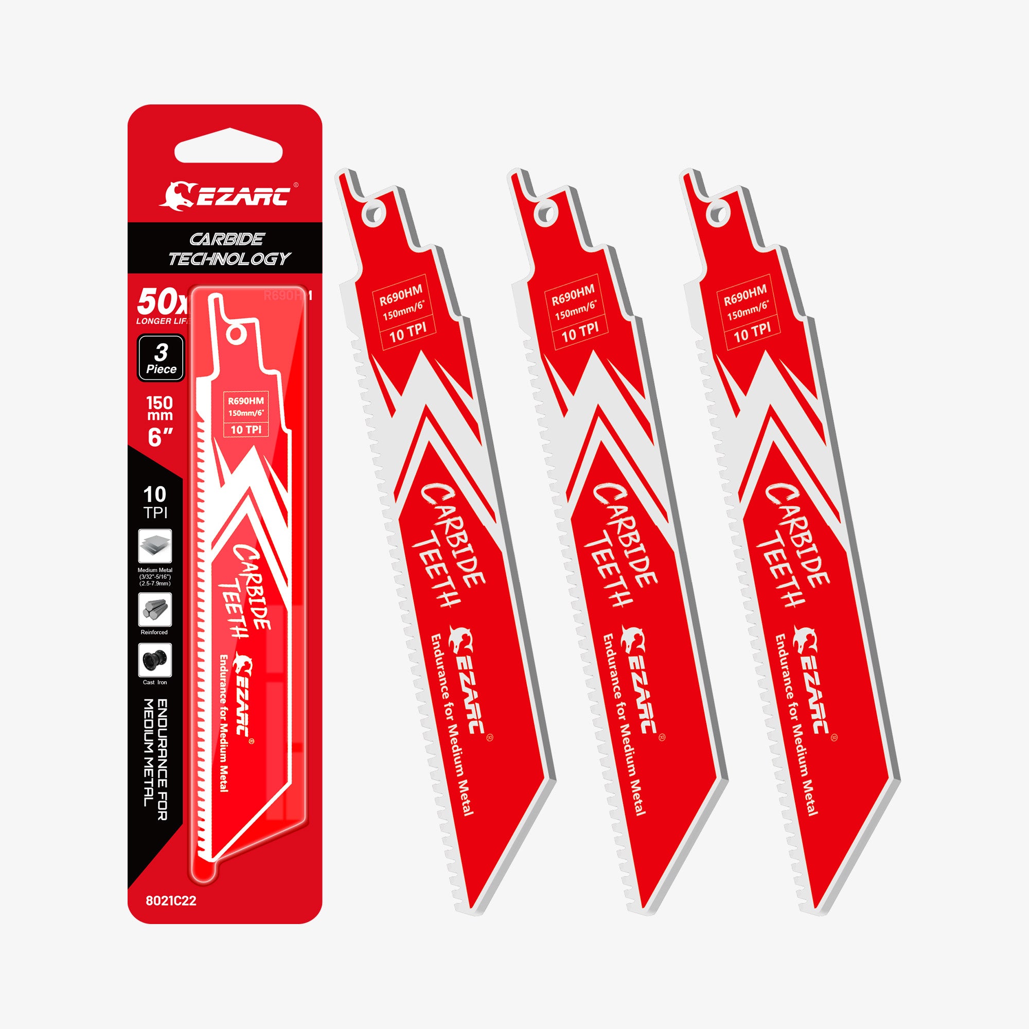 Medium Metal Cutting - Carbide, 6/9 in, 10 TPI Reciprocating Saw Blade