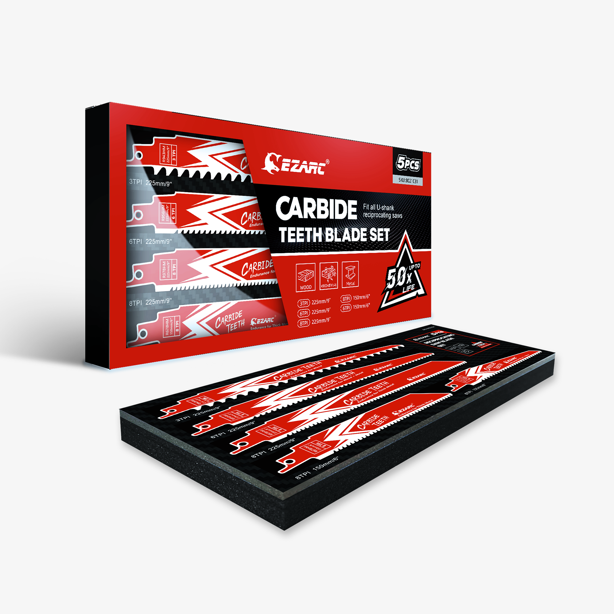 Carbide Reciprocating Saw Blades Set for Multi-Material Cutting - EZARC Tools