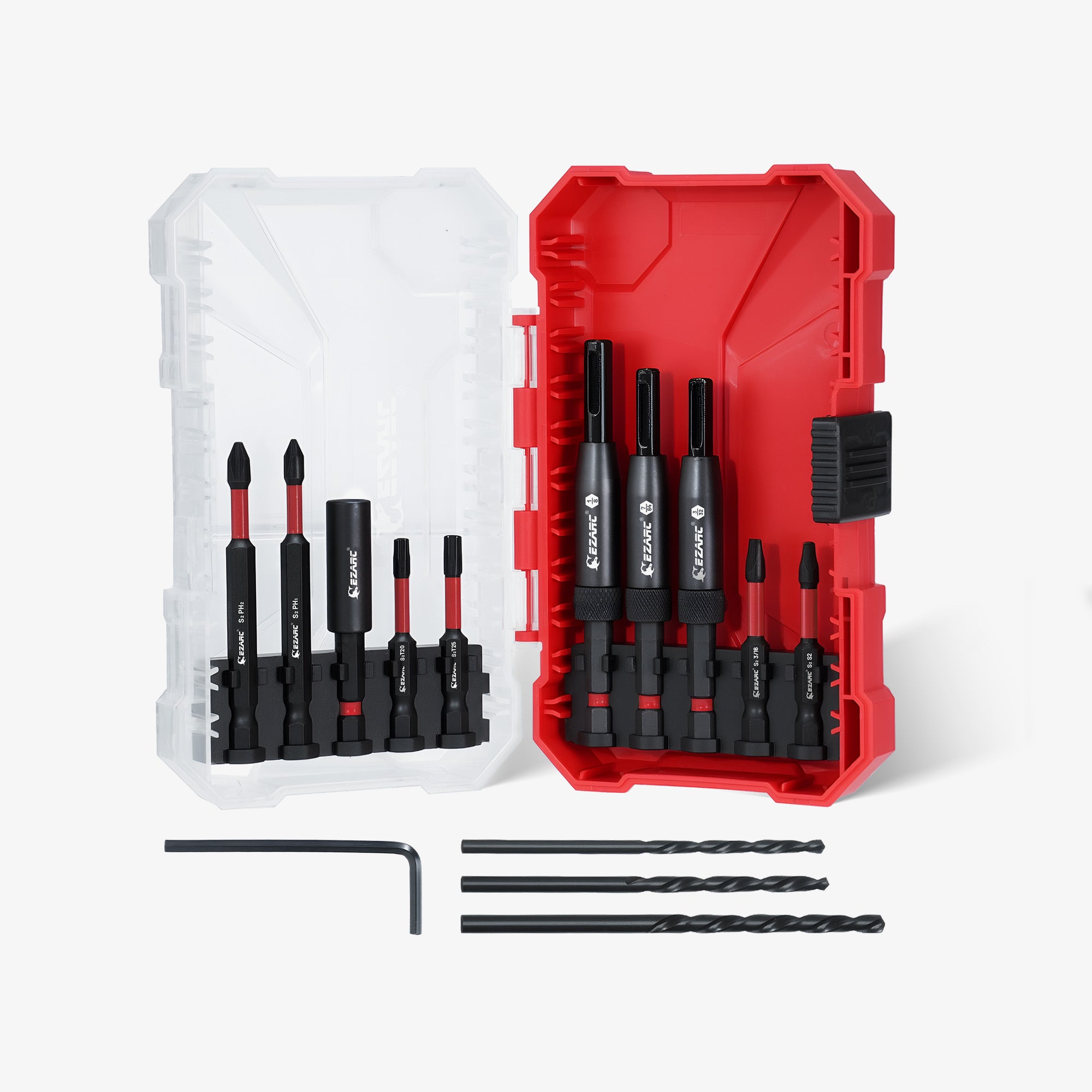 14PCS Self Centering Drill Bit Set, Center Drill Bit Set with Replacement Bits, Screwdriver Bits & Bit Holder - 1/4" Hex Shank for Cabinet Hinges & Woodworking with Storage Box