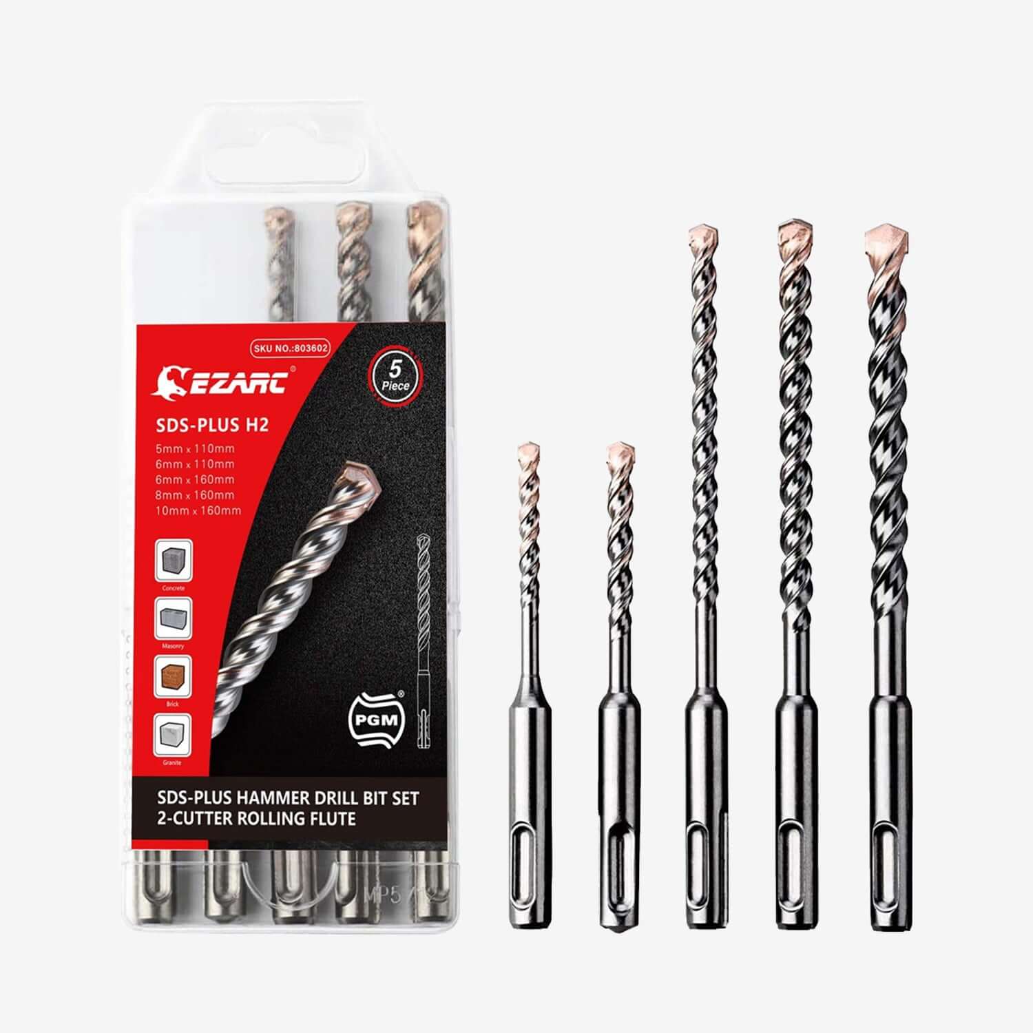 SDS-Plus Hammer Drill Bit for Reinforced Concrete/Masonry/Marble,4-Cutter Carbide Tips - EZARC Tools