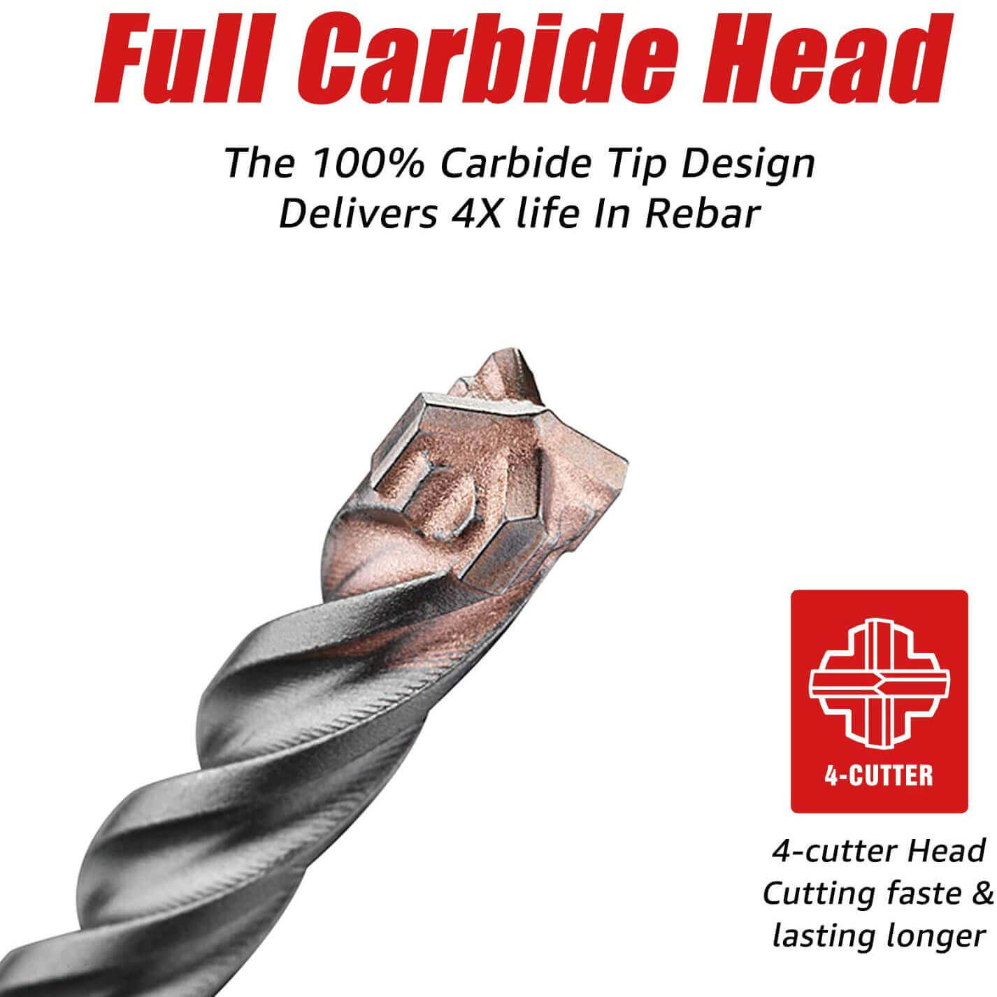SDS-Plus Hammer Drill Bit for Reinforced Concrete/Masonry/Marble,4-Cutter Carbide Tips - EZARC Tools
