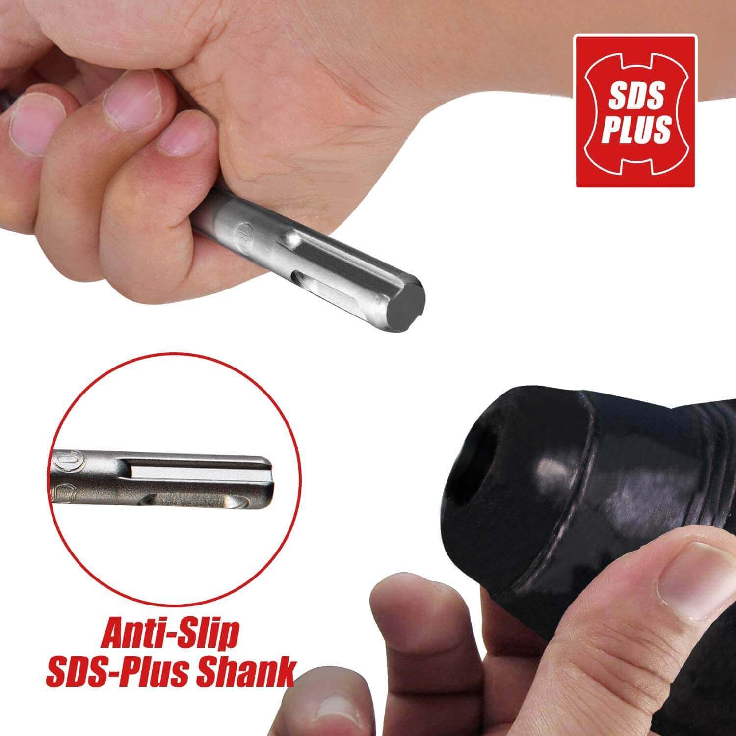 SDS-Plus Hammer Drill Bit for Reinforced Concrete/Masonry/Marble,4-Cutter Carbide Tips - EZARC Tools