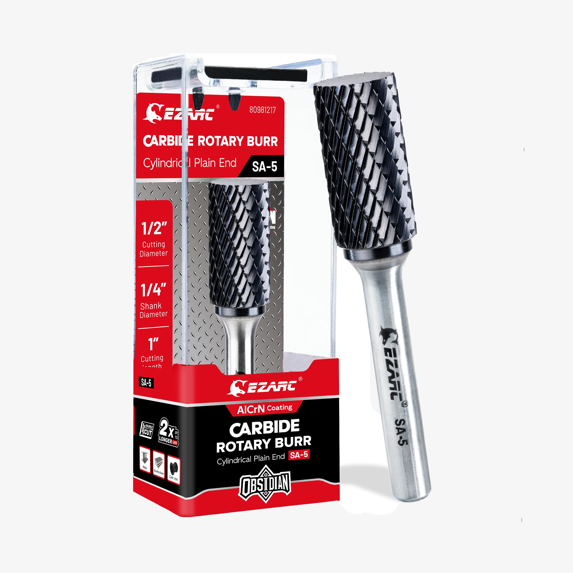 EZARC AlCrN Carbide Rotary Burr Bit (Pro), Double Cut Carbide Burr 1/4" Shank Die Grinder Cutting Burrs Bit for Hard Metal Working