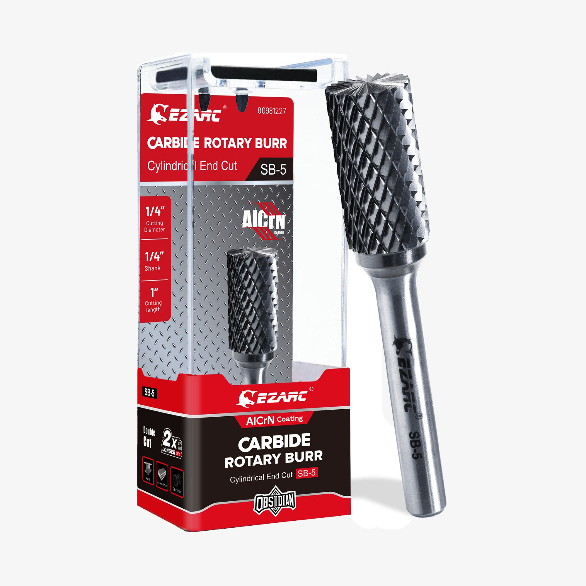 EZARC AlCrN Carbide Rotary Burr Bit (Pro), Double Cut Carbide Burr 1/4" Shank Die Grinder Cutting Burrs Bit for Hard Metal Working
