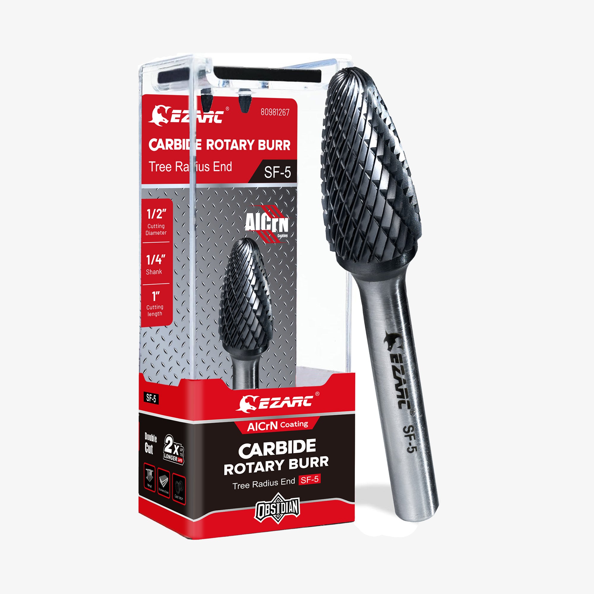 EZARC AlCrN Carbide Rotary Burr Bit (Pro), Double Cut Carbide Burr 1/4" Shank Die Grinder Cutting Burrs Bit for Hard Metal Working