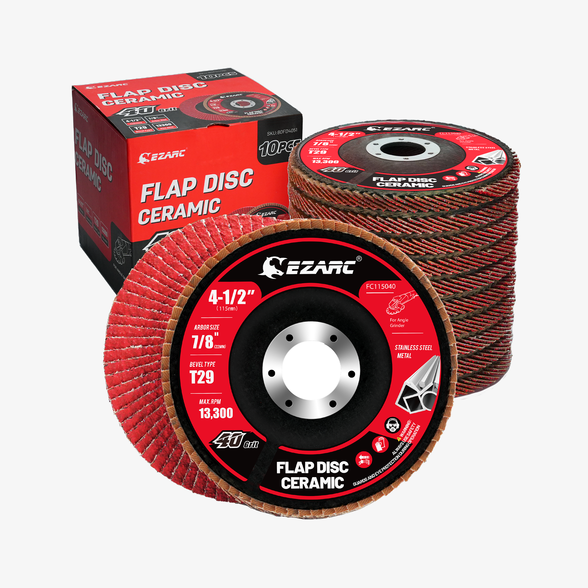 4-1/2 In. Ceramic Flap Discs for Stainless Steel,Sheet Metal - EZARC Tools