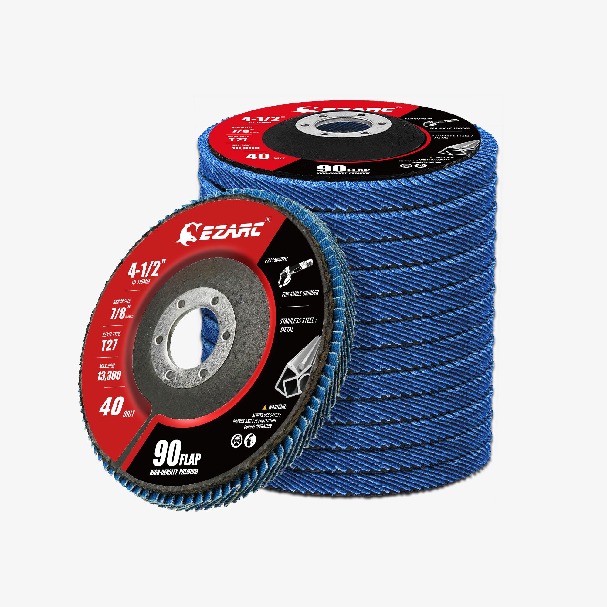 4-1/2 In. T27 High Density Flap Discs for Angle Grinder, Zirconia Sanding, Grinding & Rust Removal