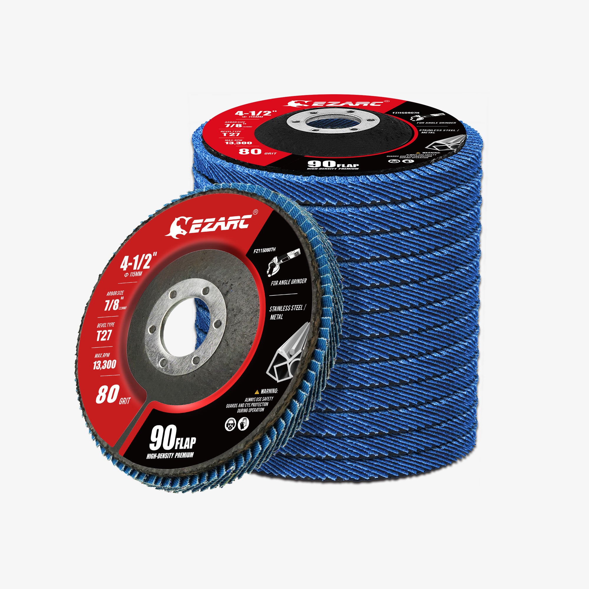 4-1/2 In. T27 High Density Flap Discs for Angle Grinder, Zirconia Sanding, Grinding & Rust Removal