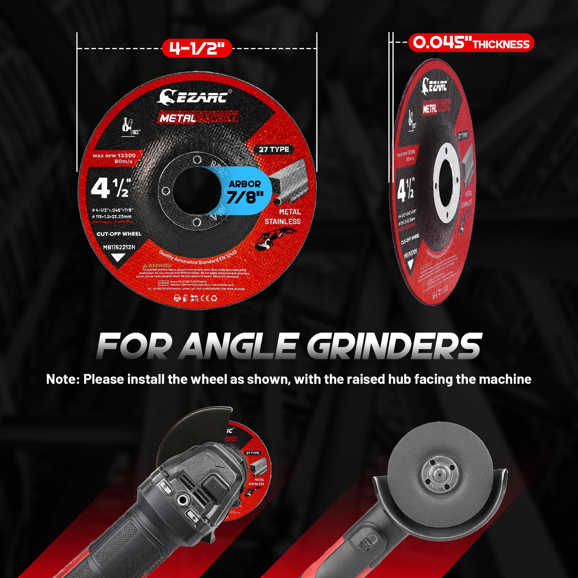 EZARC 4.5" Ultra Thin Cut Off Wheels 25-Pack for Metal & Stainless Steel