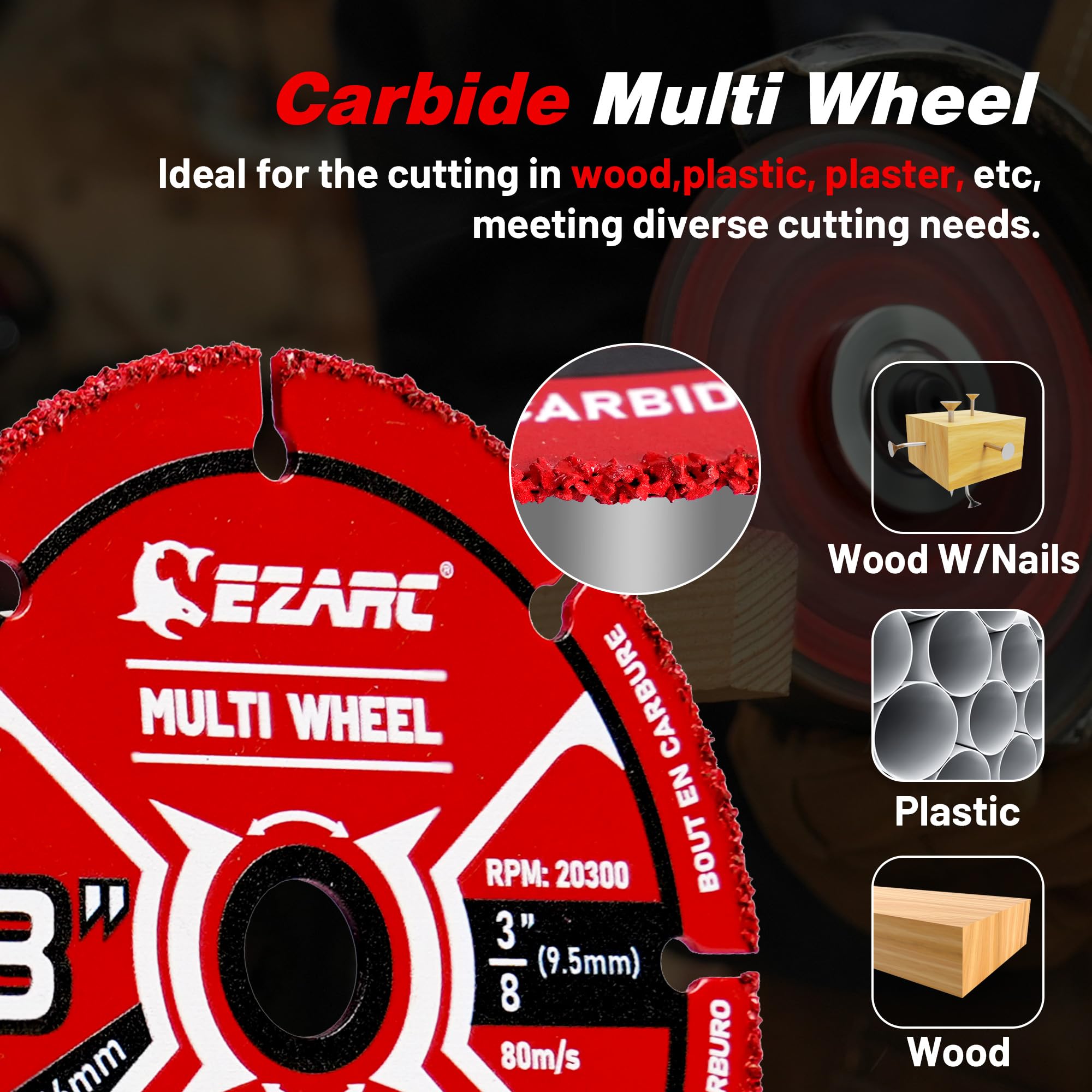 3 Inch Cut Off Wheel Set for Angle Grinder, 3 Pack with Diamond Metal Cutting Wheel, Carbide Cutting Disc, Super Thin Diamond Tile Blade, Cut for Metal, Wood, Plastic, Marble Tile, 3/8" Arbor