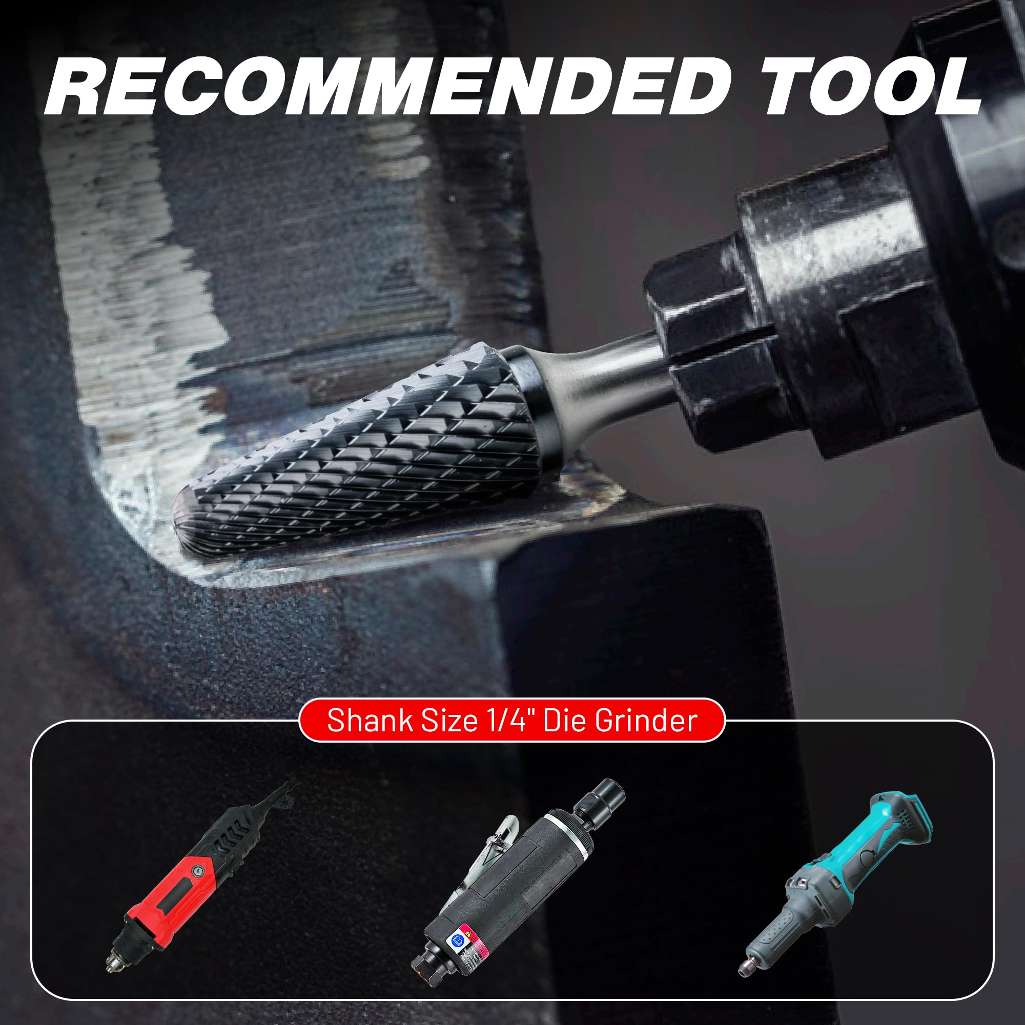 EZARC AlCrN Carbide Rotary Burr Bit (Pro), Double Cut Carbide Burr 1/4" Shank Die Grinder Cutting Burrs Bit for Hard Metal Working