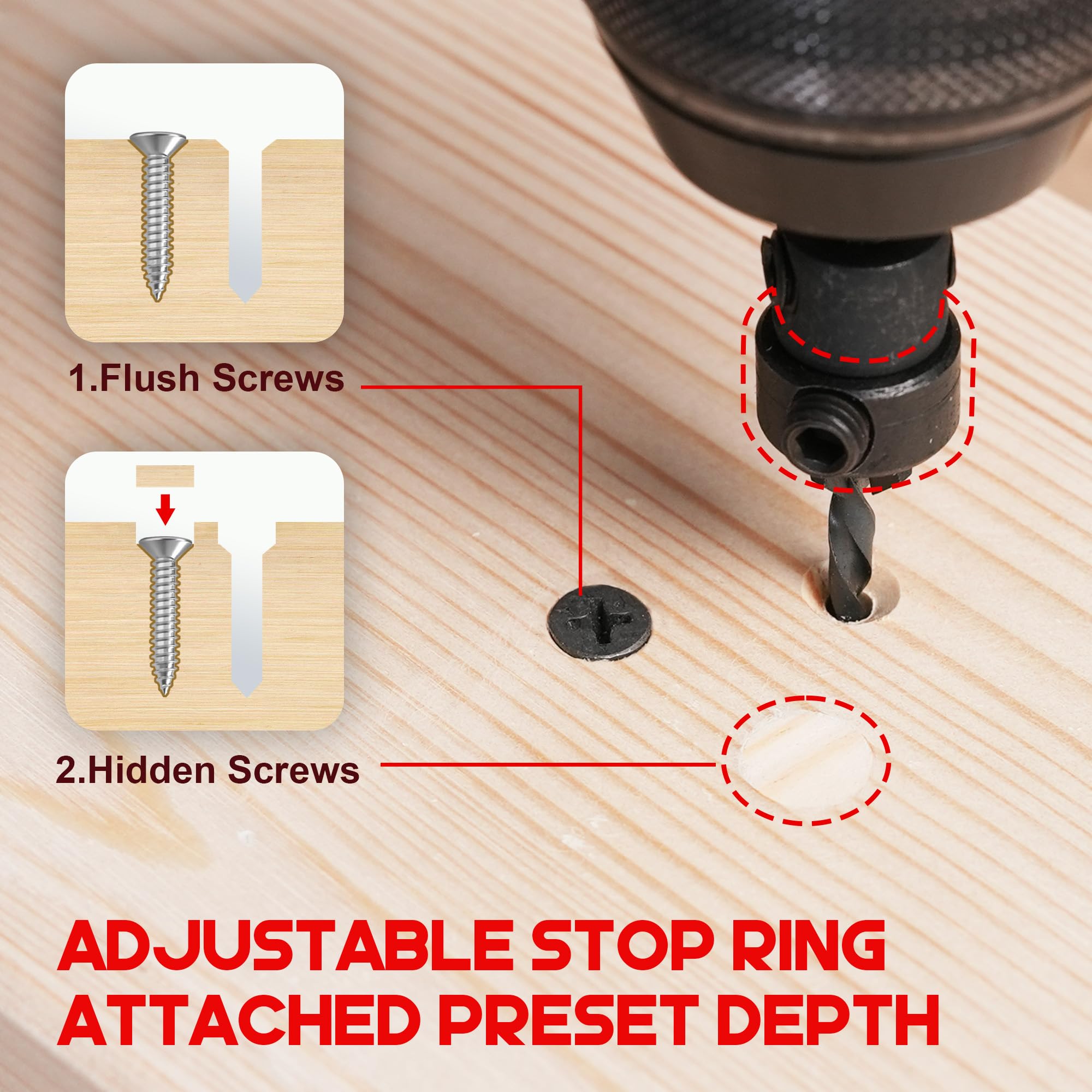 EZARC Countersink Drill Bit Set, 22PCS Counter Sink Drill Bit for Wood with Self Centering Drill Bits, Wood Plug Cutters,Screwdriver Bits, Magnetic Extension Bit Holder, 1/4" Hex Shank & Storage Box
