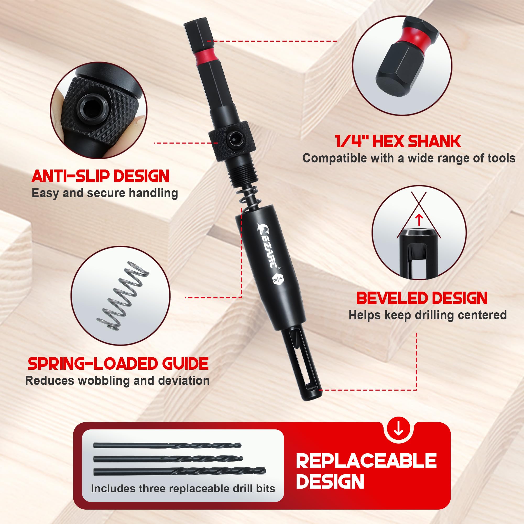 EZARC Countersink Drill Bit Set, 22PCS Counter Sink Drill Bit for Wood with Self Centering Drill Bits, Wood Plug Cutters,Screwdriver Bits, Magnetic Extension Bit Holder, 1/4" Hex Shank & Storage Box