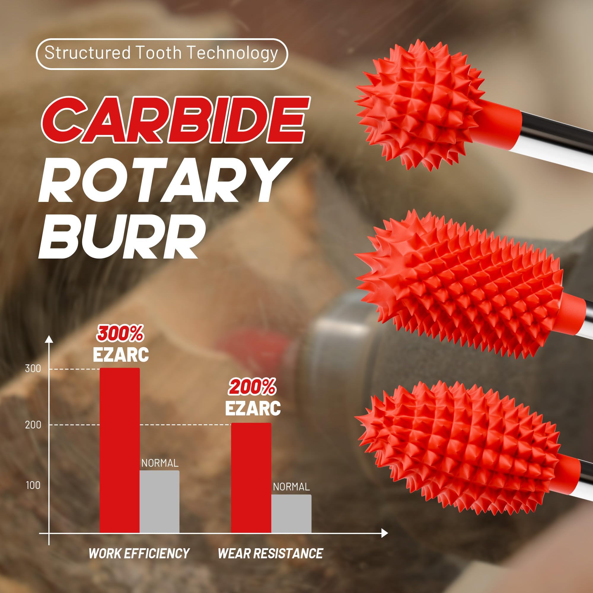 Extra-Coarse Tungsten Carbide Rotary Burr Set with Case For Wood Carving and Fast Material Removal - EZARC Tools