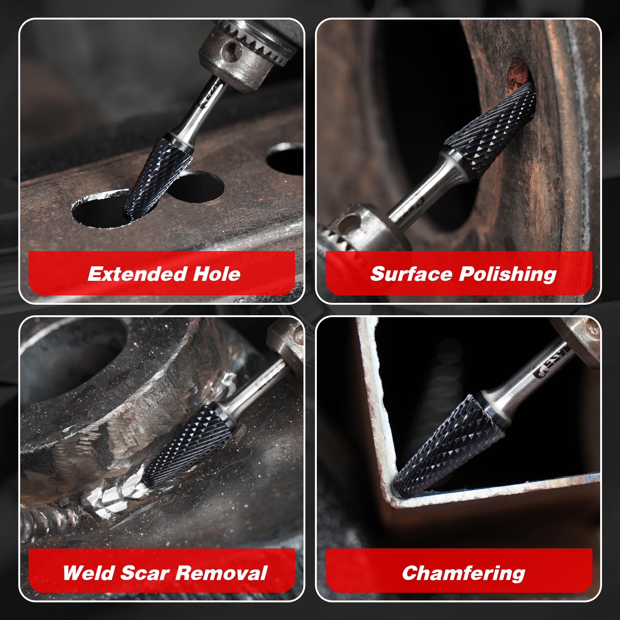 EZARC AlCrN Carbide Rotary Burr Bit (Pro), Double Cut Carbide Burr 1/4" Shank Die Grinder Cutting Burrs Bit for Hard Metal Working