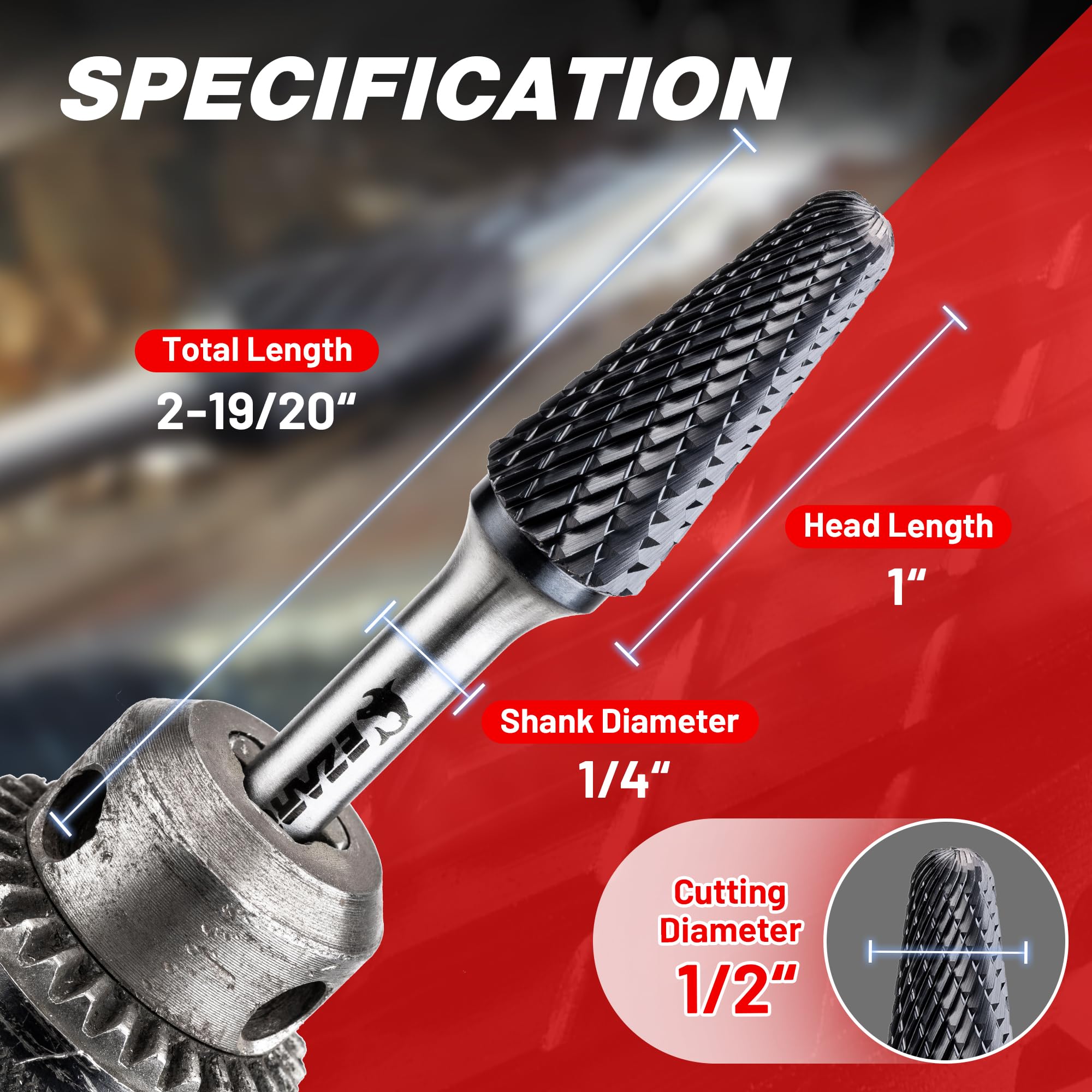 EZARC AlCrN Carbide Rotary Burr Bit (Pro), Double Cut Carbide Burr 1/4" Shank Die Grinder Cutting Burrs Bit for Hard Metal Working