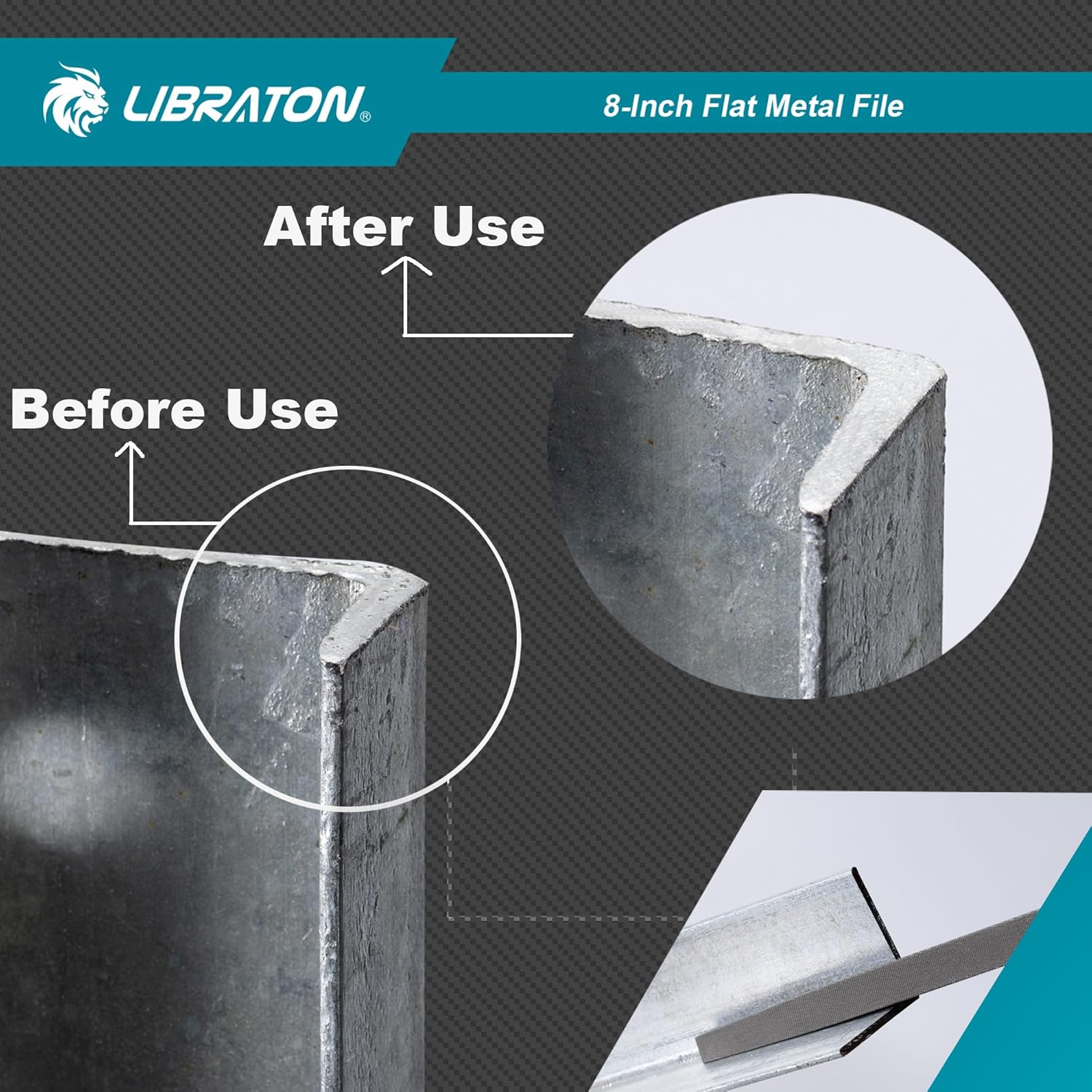 Libraton Lima Plana Profesional de Metal de 8 Pulgadas, Acero de Alto Contenido de Carbono T12
