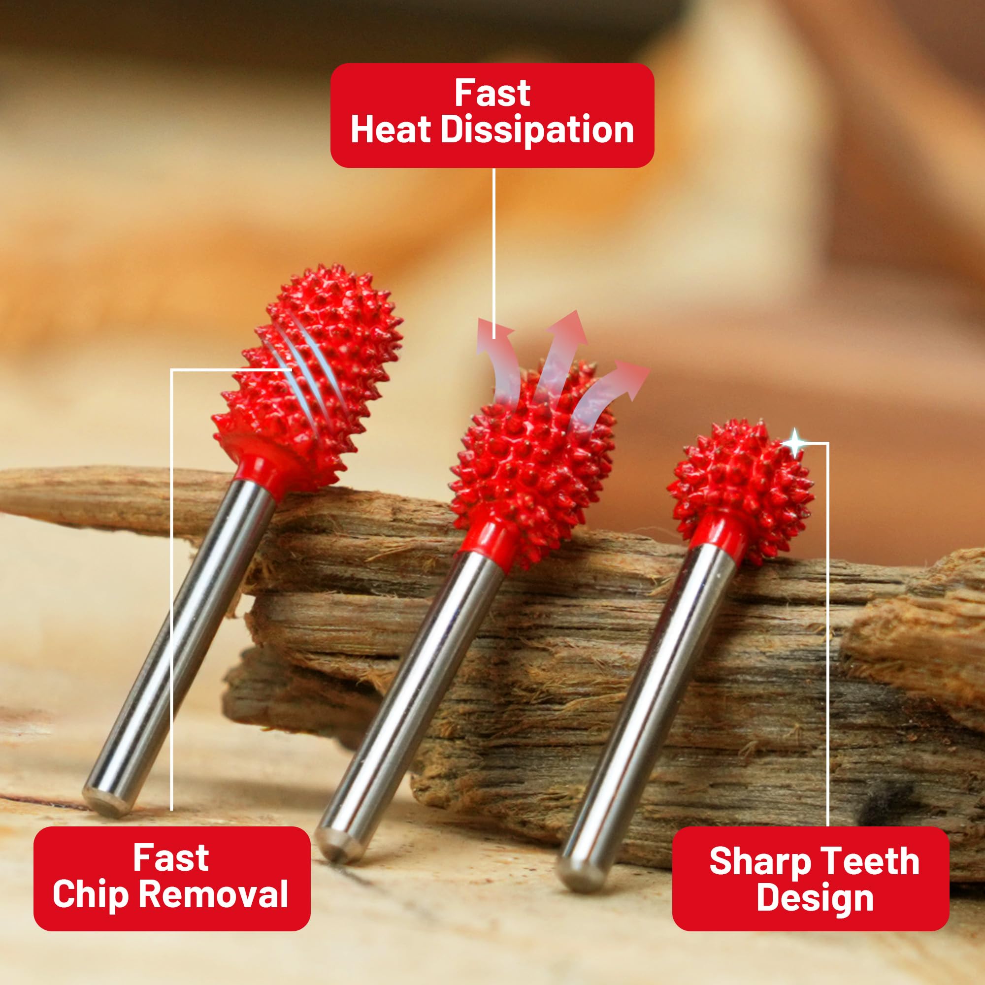 Extra-Coarse Tungsten Carbide Rotary Burr Set with Case For Wood Carving and Fast Material Removal - EZARC Tools