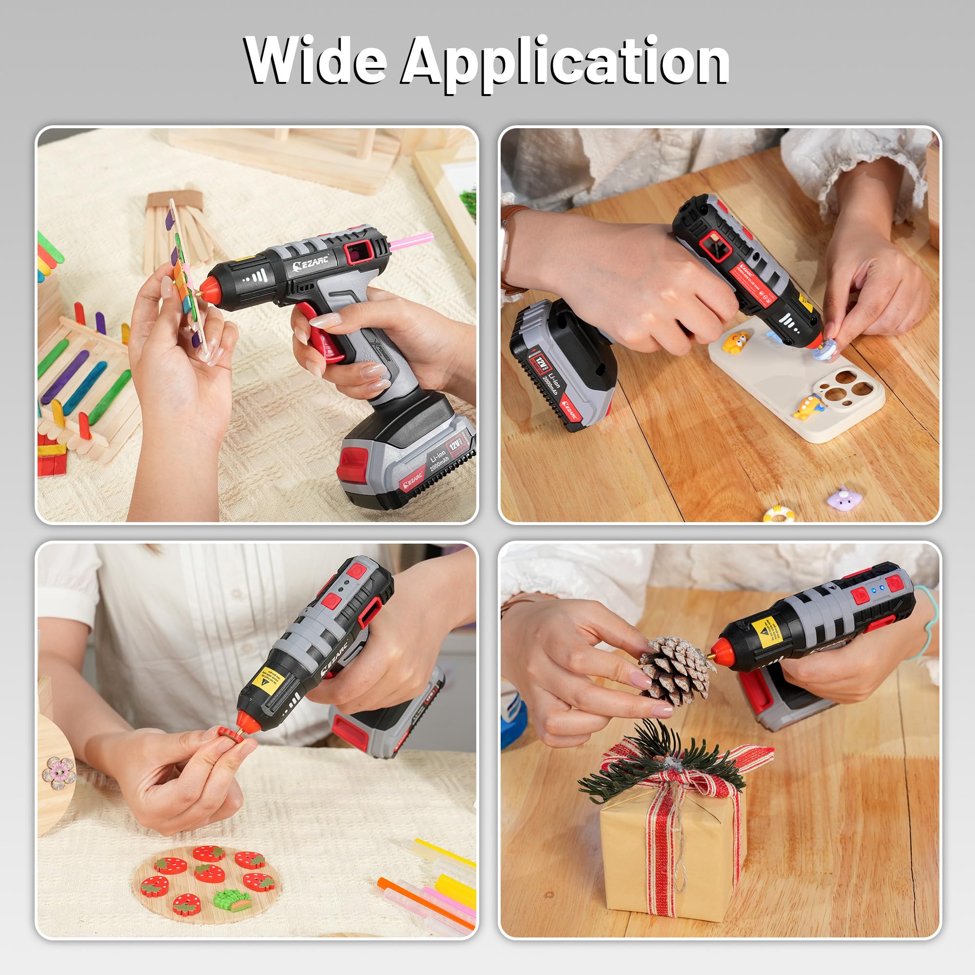 EZARC 12V Fast Heat Cordless Glue Gun with 50 Glue Sticks for DIY, Crafts & Repairs