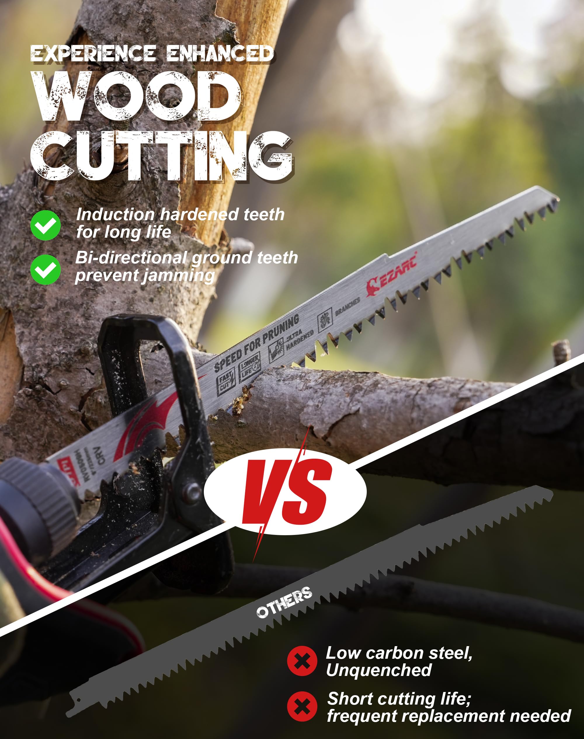 5 TPI,9 In. Fleam Ground Teeth Wood Pruning Reciprocating Saw Blade