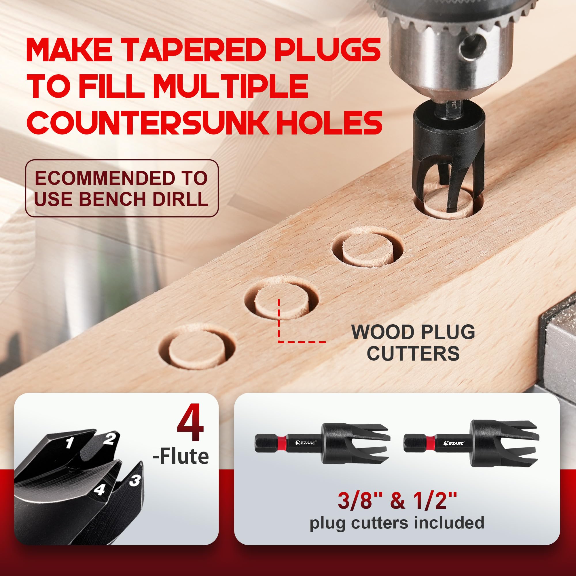 EZARC Countersink Drill Bit Set, 22PCS Counter Sink Drill Bit for Wood with Self Centering Drill Bits, Wood Plug Cutters,Screwdriver Bits, Magnetic Extension Bit Holder, 1/4" Hex Shank & Storage Box