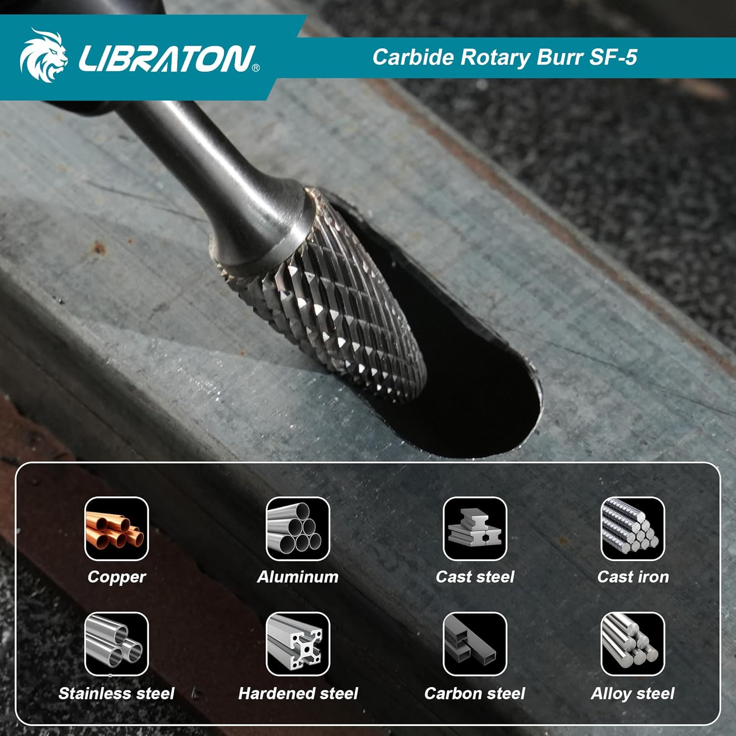 Libraton SF-5 Carbide Burr, 1/4" Shank Double Cut Tungsten Rotary Bit