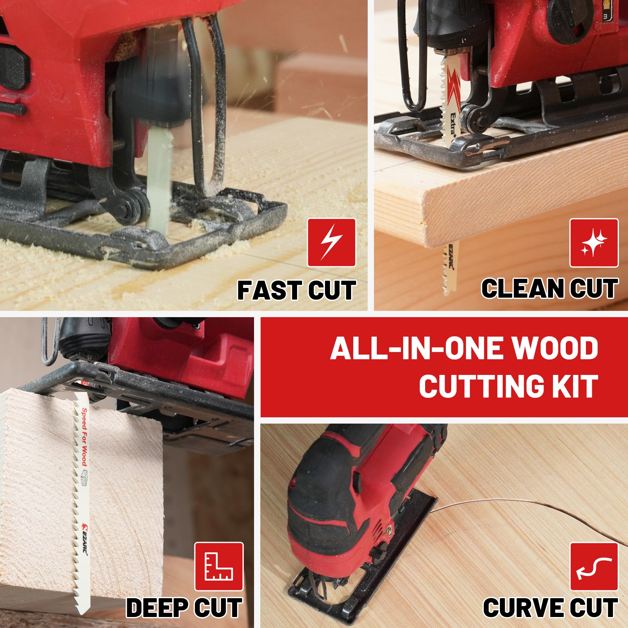 Wood Cutting – Clean/Fast/Curve Cuts, 36-Piece T-Shank Jigsaw Blade Set with Storage Case