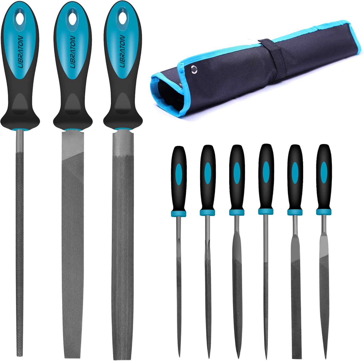 LIBRATON Metal Files - 9pc Set, Needle, Flat, Round, Half-Round Files for Metal & Woodworking