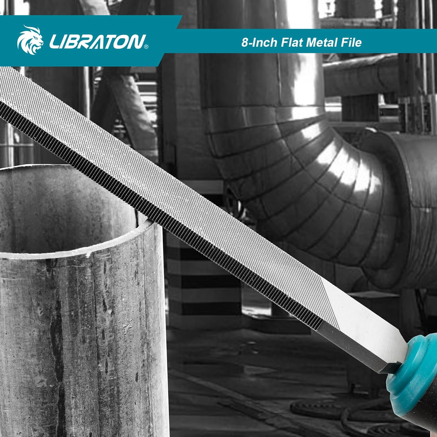 Libraton Lima Plana Profesional de Metal de 8 Pulgadas, Acero de Alto Contenido de Carbono T12