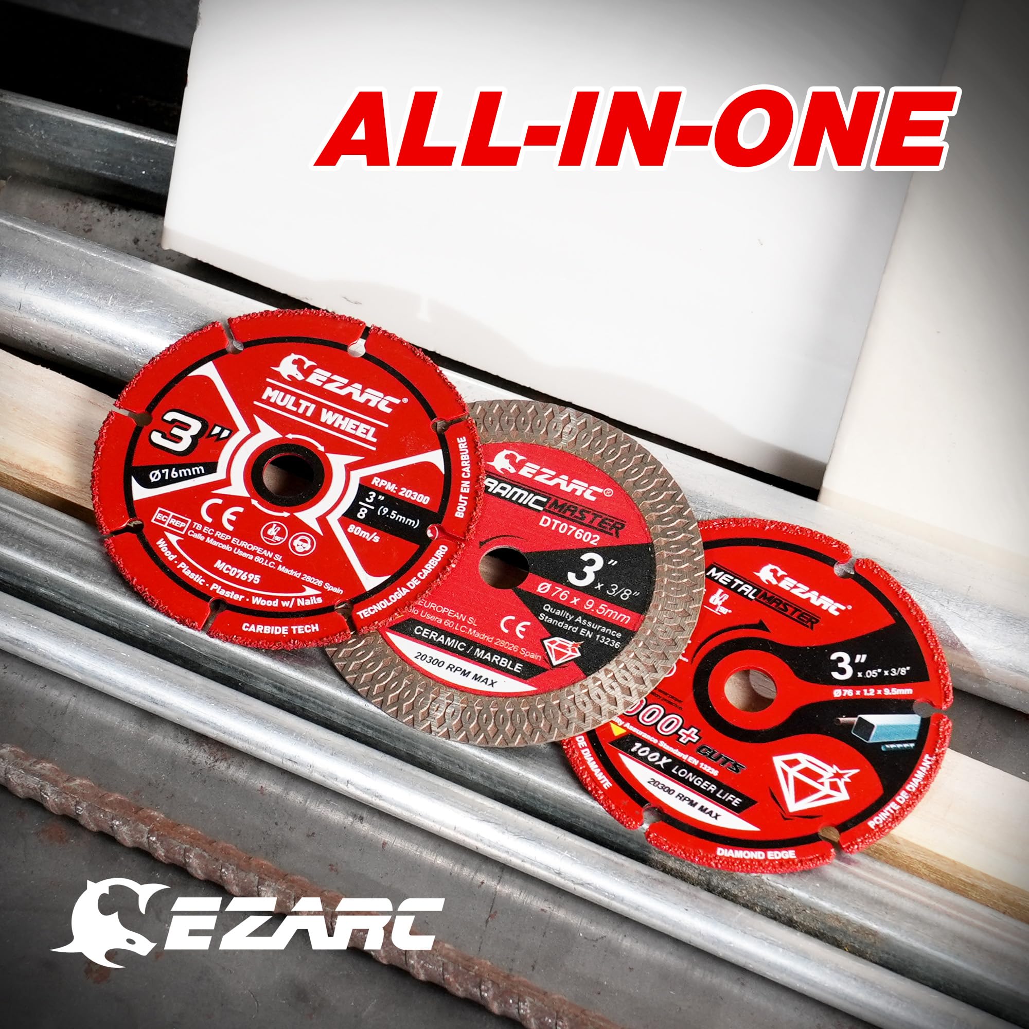 3 Inch Cut Off Wheel Set for Angle Grinder, 3 Pack with Diamond Metal Cutting Wheel, Carbide Cutting Disc, Super Thin Diamond Tile Blade, Cut for Metal, Wood, Plastic, Marble Tile, 3/8" Arbor