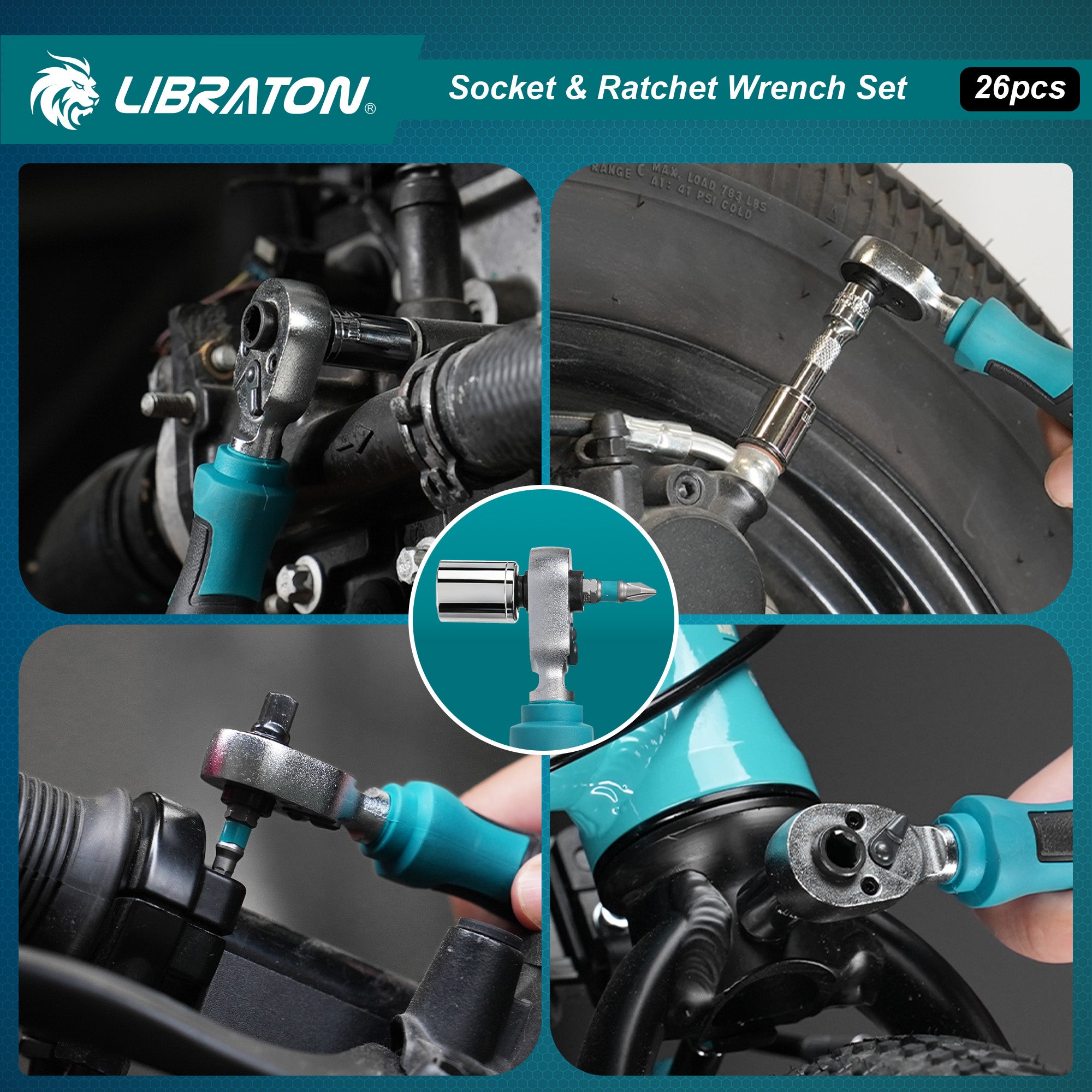 Libraton 26PCS 1/4" Drive Mini Socket & Ratchet Wrench Set with Bits