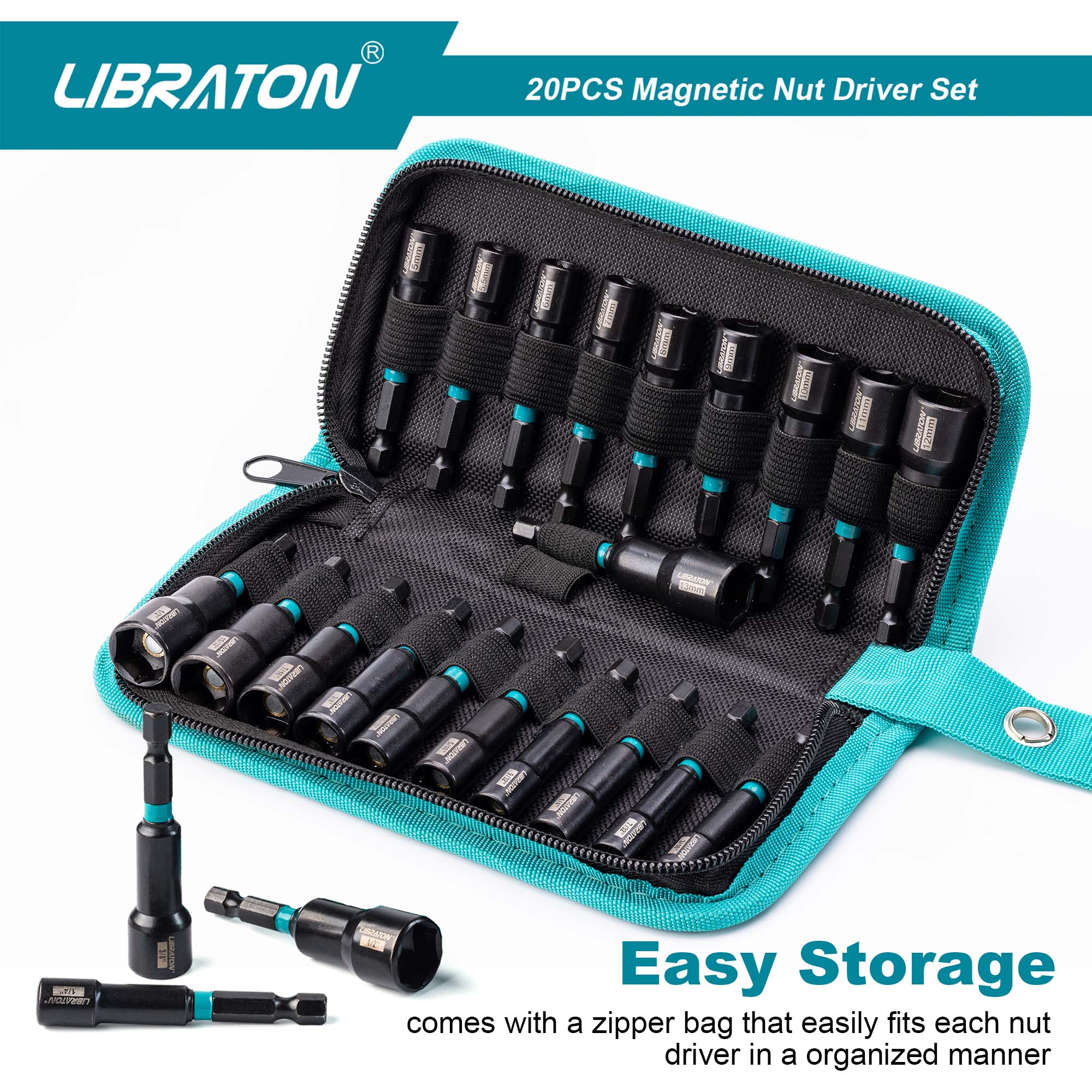 Libraton 20PCS Magnetic Nut Driver Set, Impact Grade Metric & SAE Bit Set
