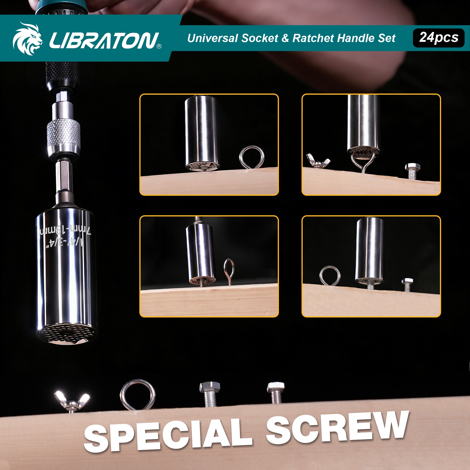 Libraton 24PCS Universal Socket & Ratchet T-Handle Master Set - Product Description