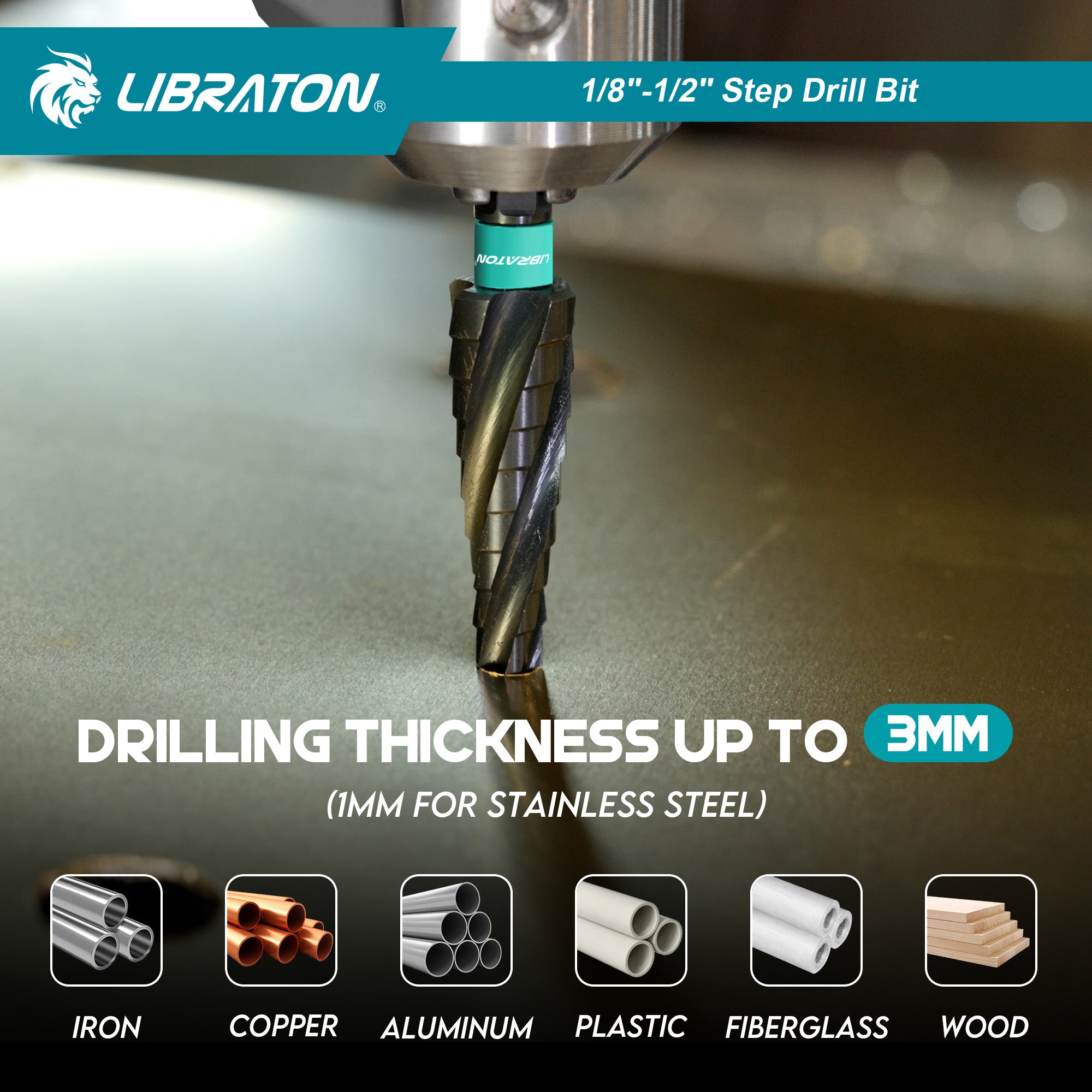 Libraton M35 Broca escalonada de cobalto de 1/8"-1/2", Unibit de cuatro estrías en espiral