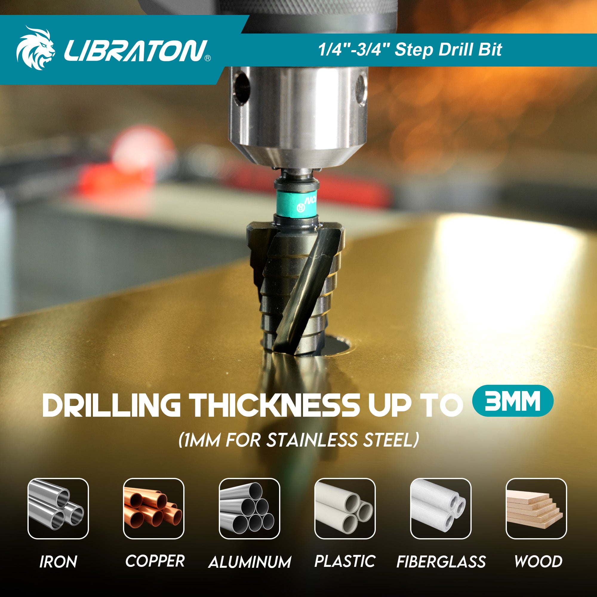 Libraton M35 Broca escalonada de cobalto de 1/4"-3/4", Unibit de cuatro flautas en espiral
