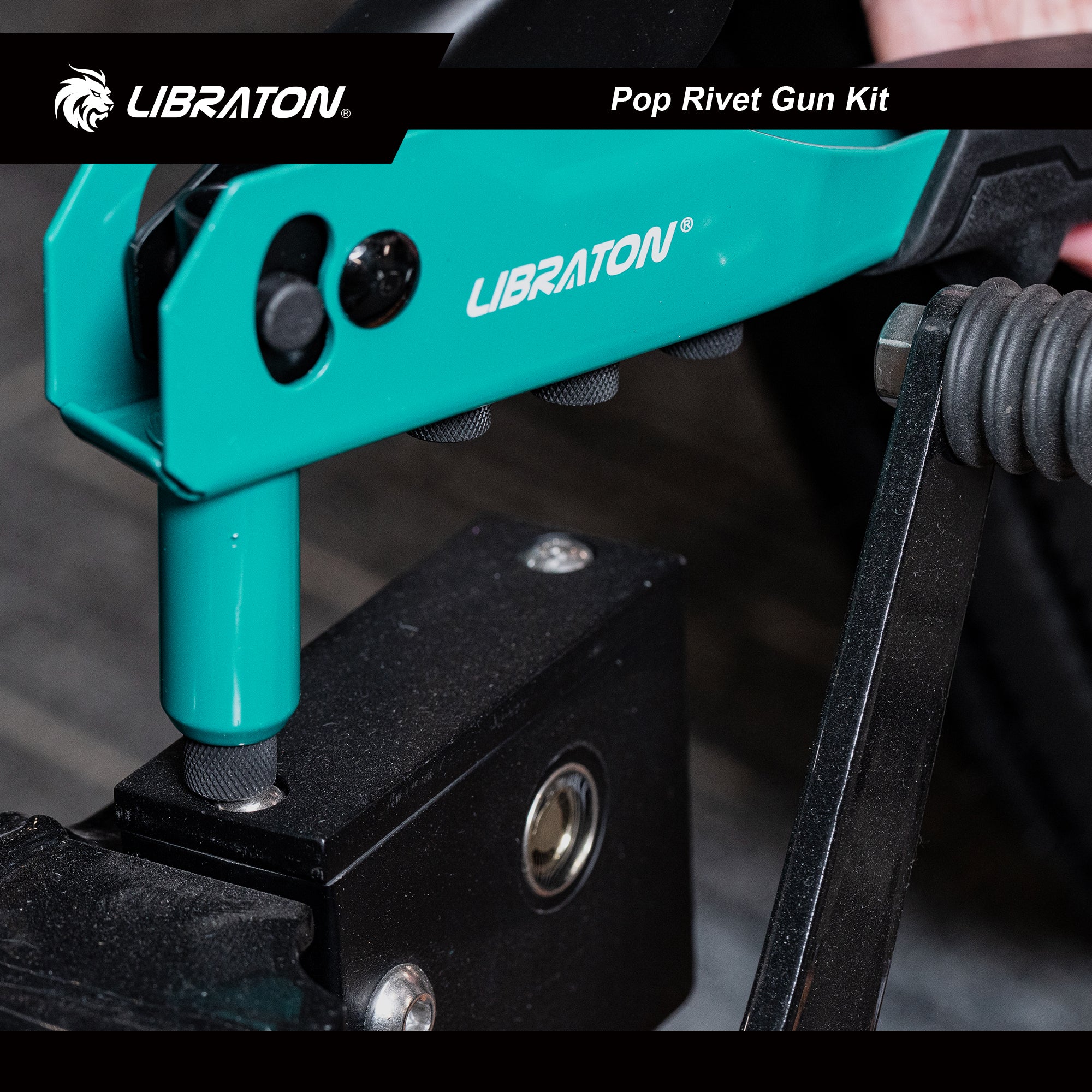 LIBRATON Rivet Gun Set, Pop Rivet Gun, Heavy Duty Rivet Tool, Professional Hand Riveter, Manual Riveting Tool with 120 Blind Rivets, 4 HSS Drill Bits, 4 Tool-free Interchangeable Heads