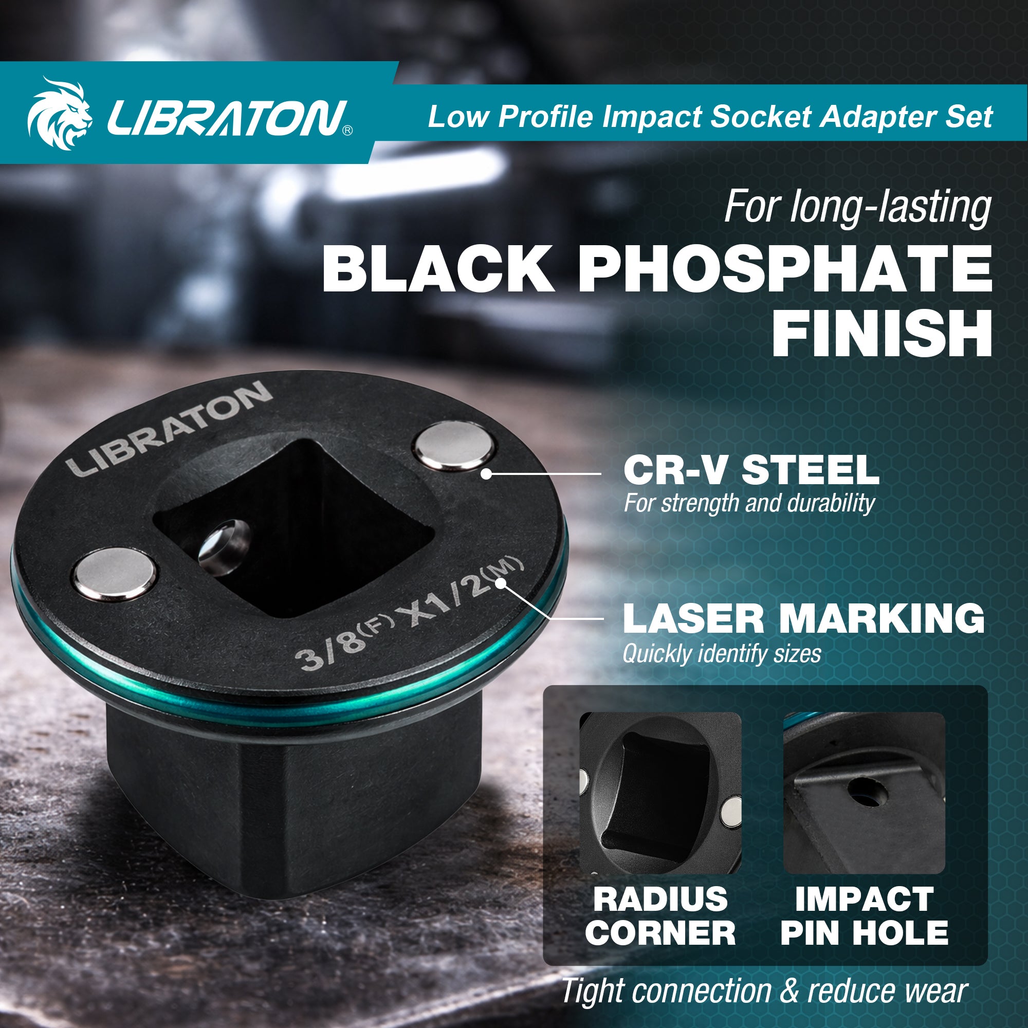 Libraton 4PCS Low Profile Impact Socket Adapter Set, Magnetic Drive Converter