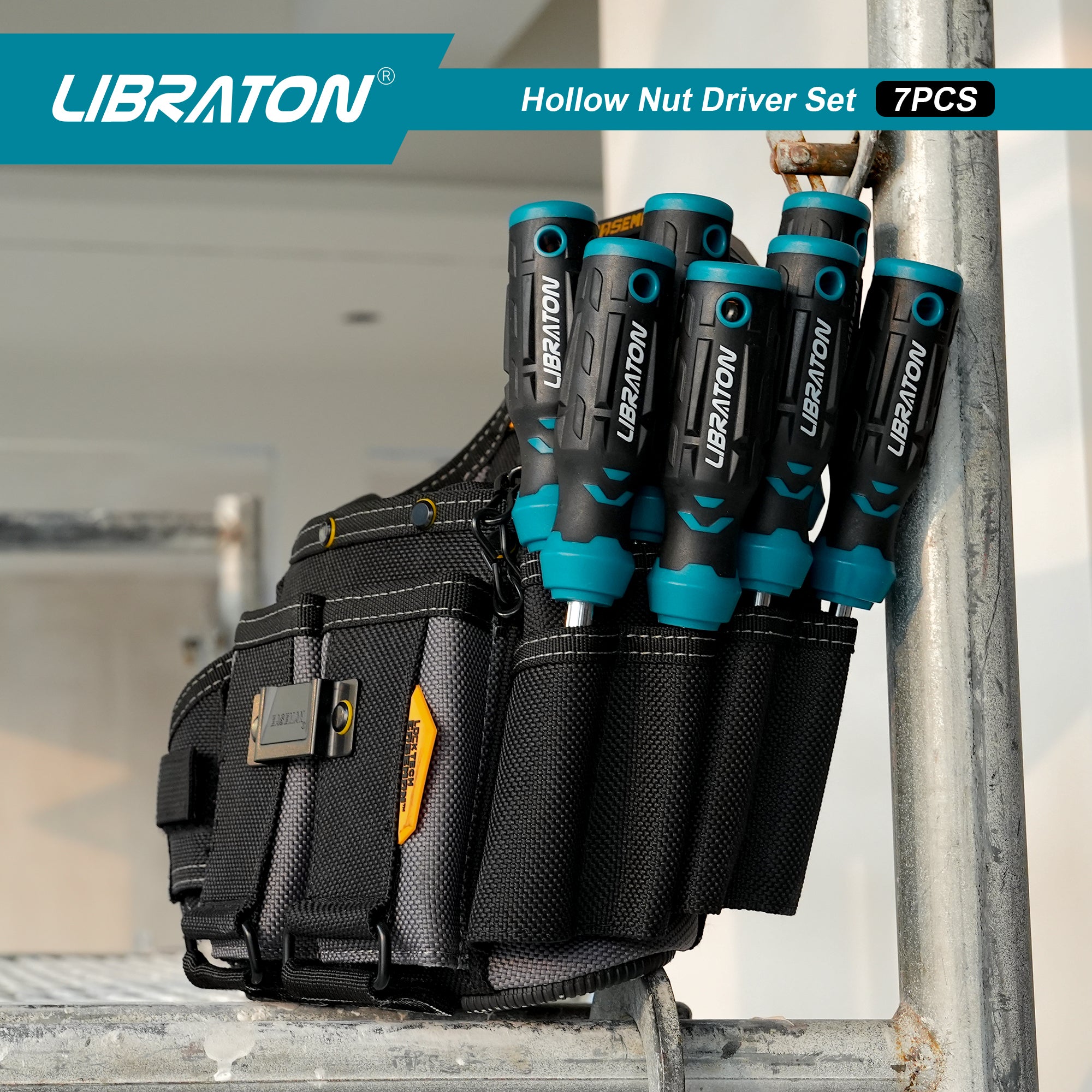 Libraton 7-Piece SAE Hollow Nut Driver Set – 3" Full-Hollow, Magnetic, 3/16"–1/2"