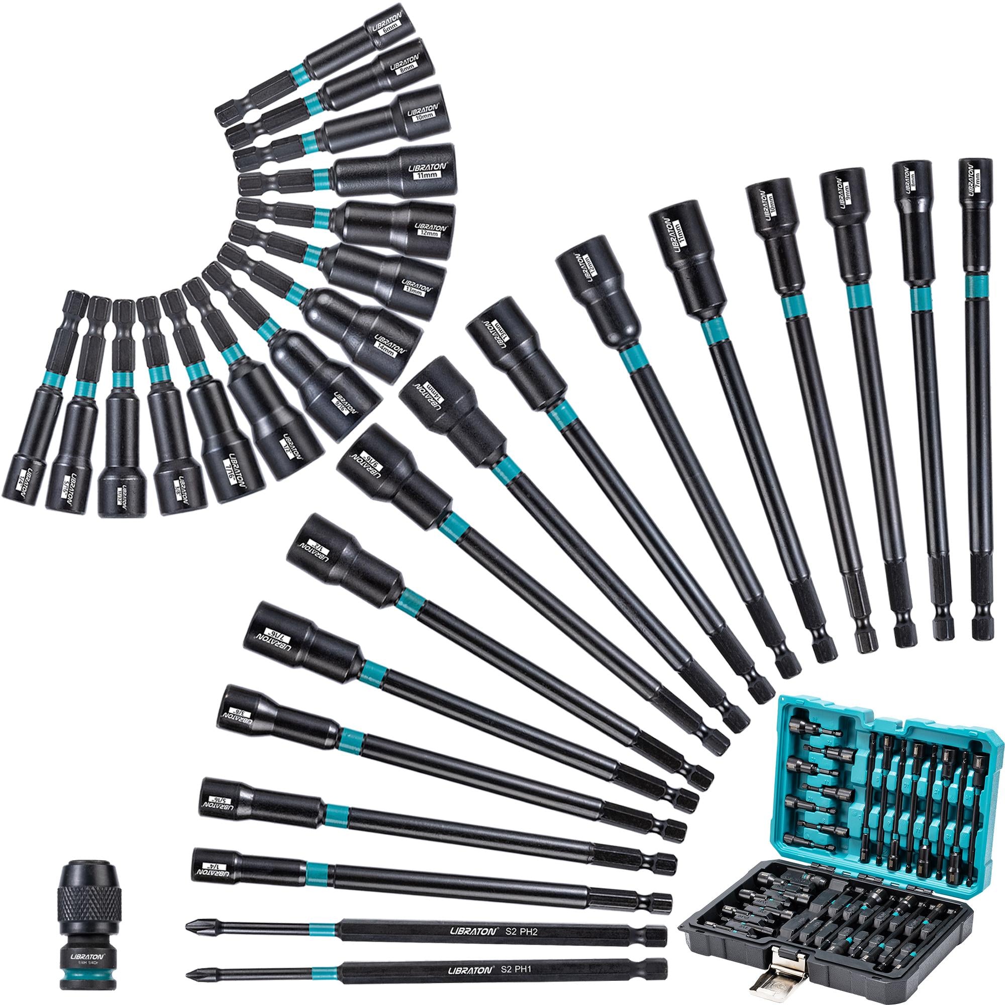 LIBRATON 31PCS Nut Driver Set – Magnetic, Long, Metric & SAE