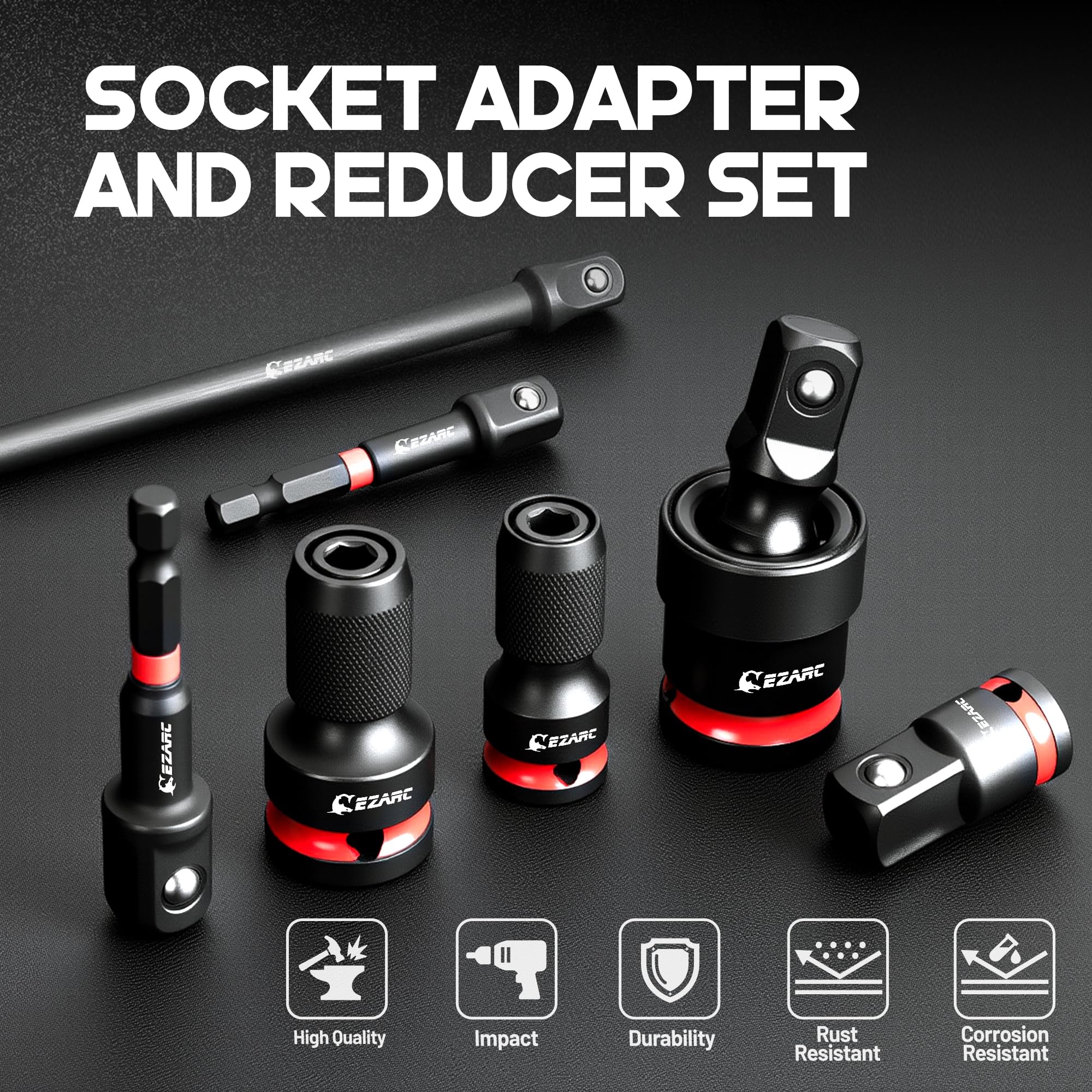 21PCS Impact Socket Adapter Set, CR-MO Swivel Sockets, CR-V Reducers & Hex Extension Bits, 1/4" 3/8" 1/2" Drive