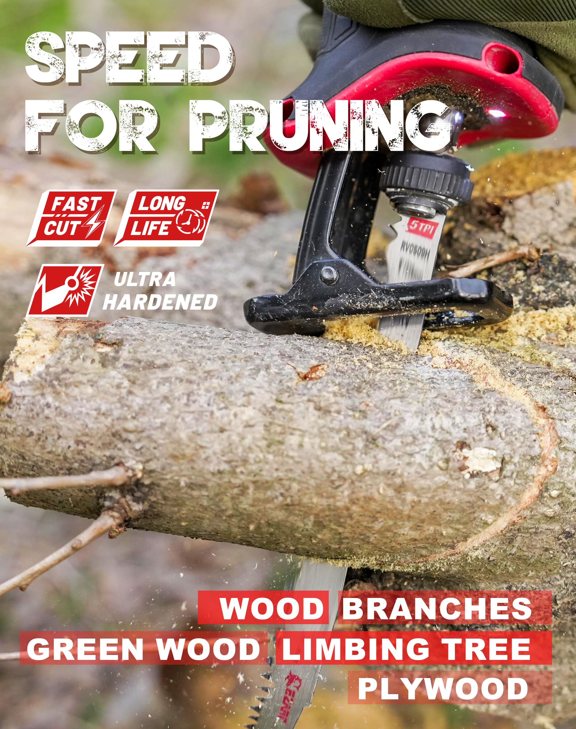 5 TPI,9 In. Fleam Ground Teeth Wood Pruning Reciprocating Saw Blade