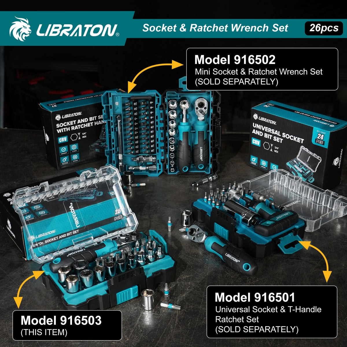 Libraton 26PCS 1/4" Drive Mini Socket & Ratchet Wrench Set with Bits
