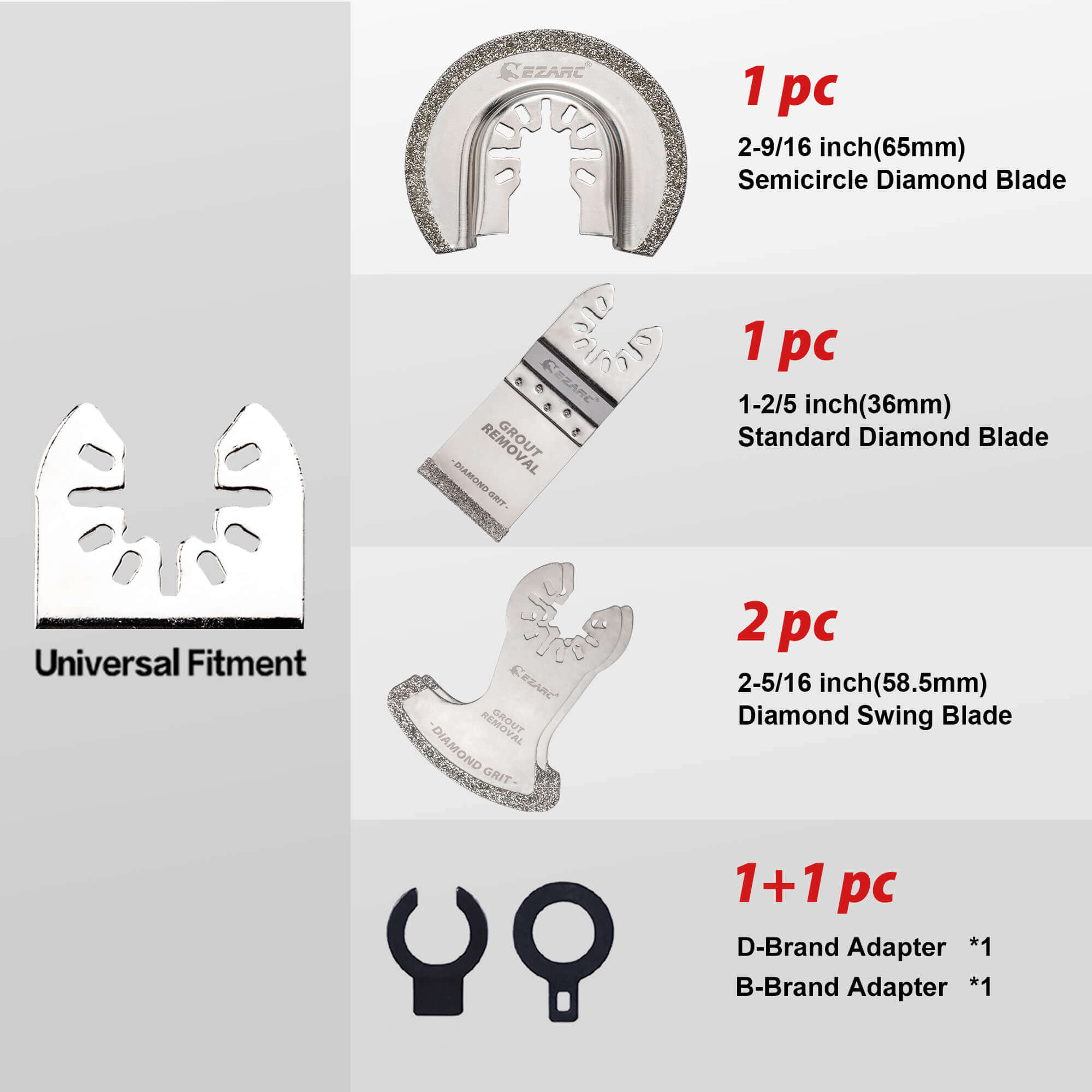 Universal Fit Diamond Grit Oscillating Blade Set For Grout and Soft Tile