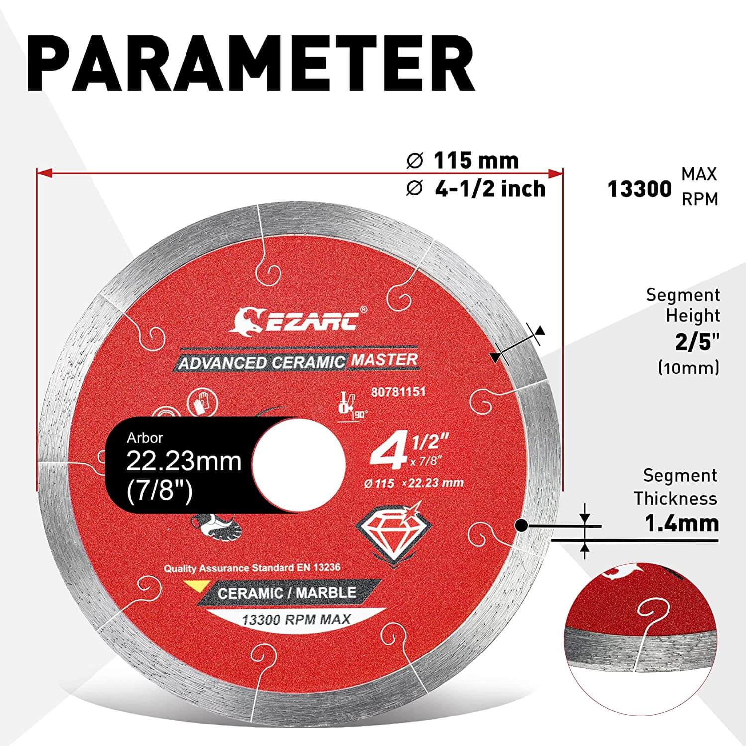 4-1/2 inch Advanced Ceramic Diamond Blade for Extra Clean Cutting Marble,Brick,Ceramic and Tile